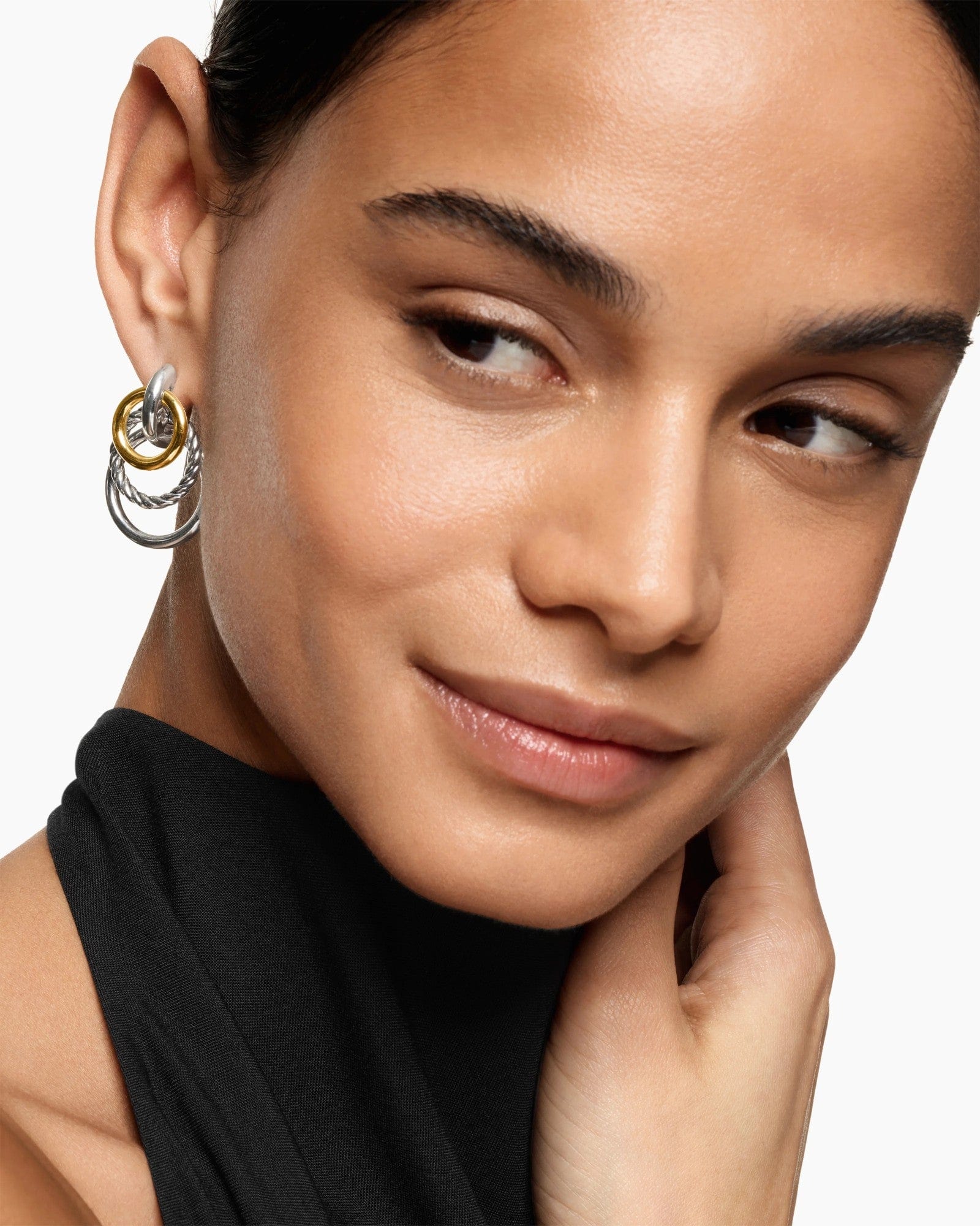 DY Mercer® Triple Ring Drop Earrings Sterling Silver with 18K Yellow Gold, 35.6mm - Image 3