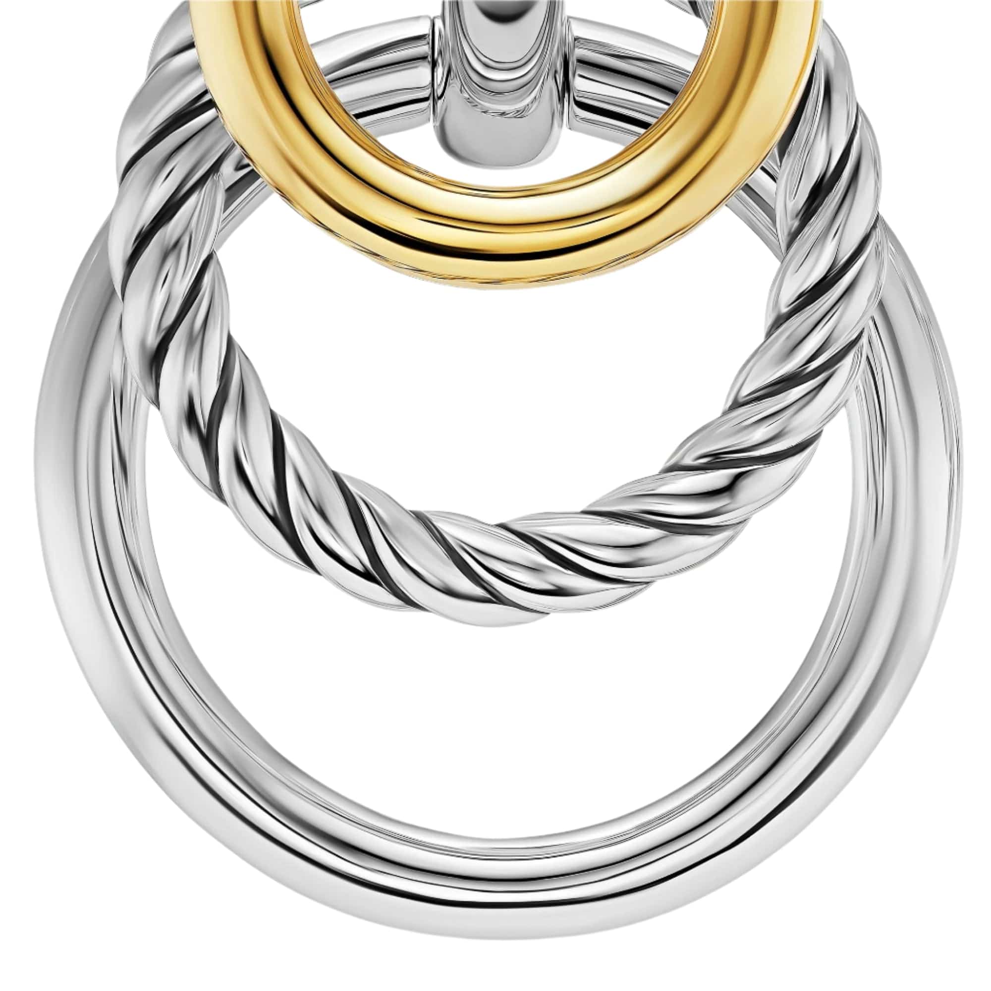 DY Mercer® Triple Ring Drop Earrings Sterling Silver with 18K Yellow Gold, 35.6mm - Image 4