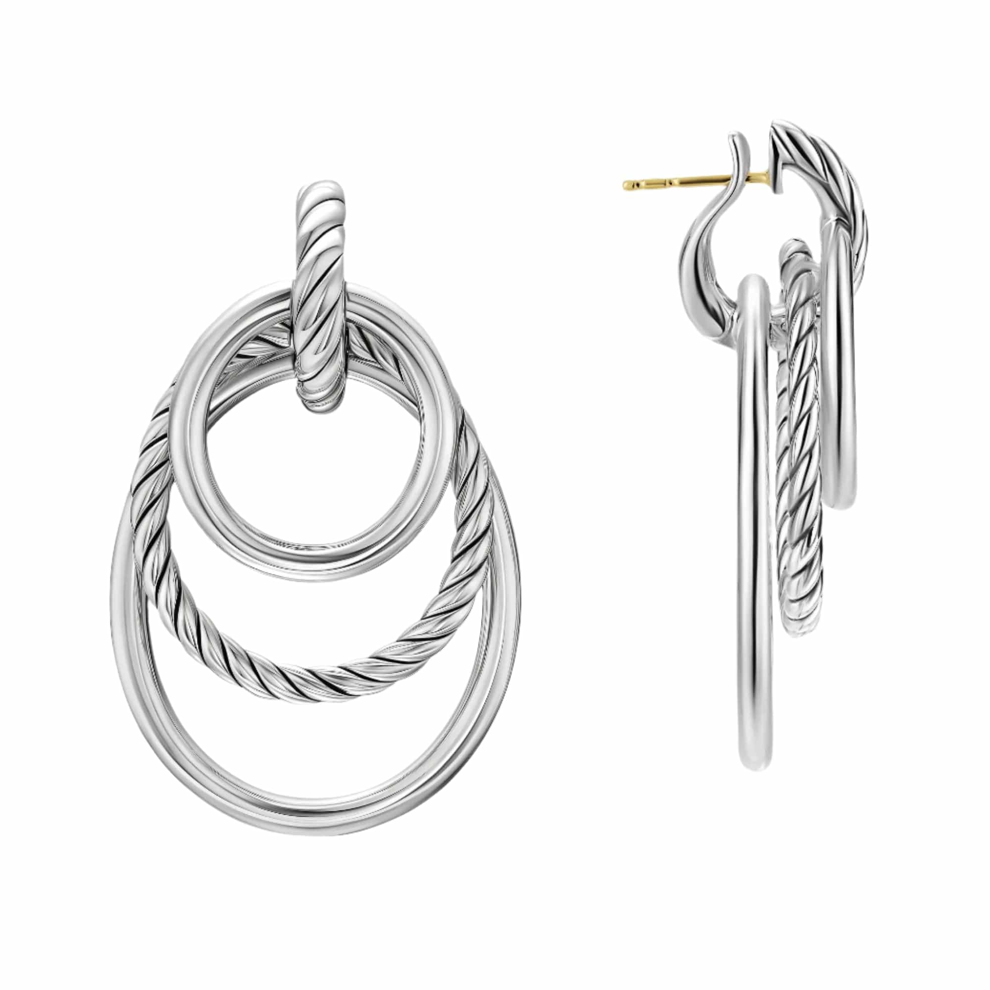 DY Mercer® Bold Triple Ring Drop Earrings Sterling Silver, 48mm - Image 2