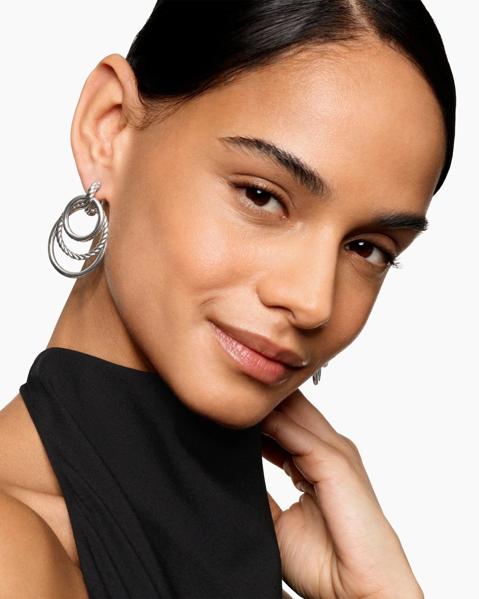 DY Mercer® Bold Triple Ring Drop Earrings Sterling Silver, 48mm - Image 3