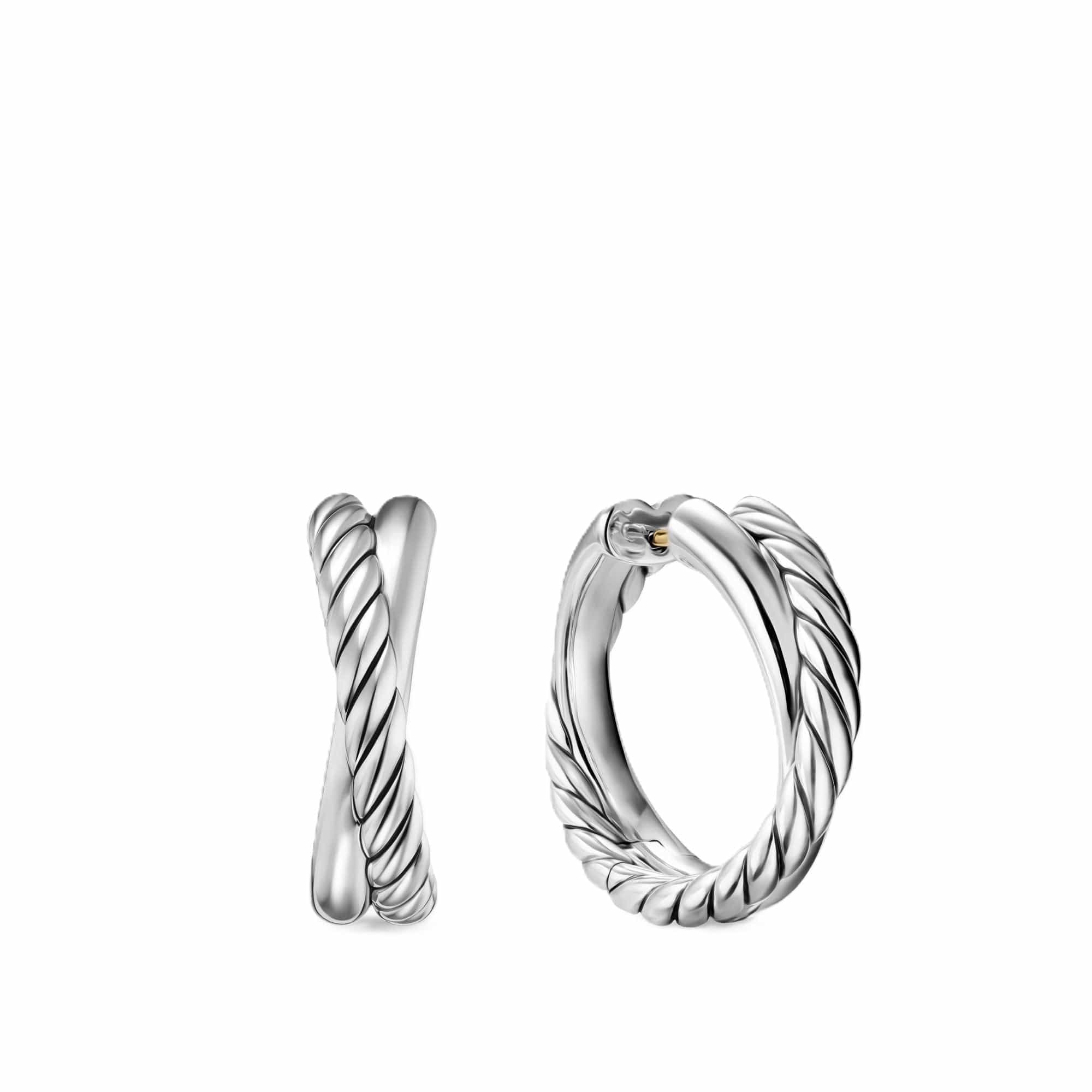 Crossover Hoop Earrings Sterling Silver, 22.3mm