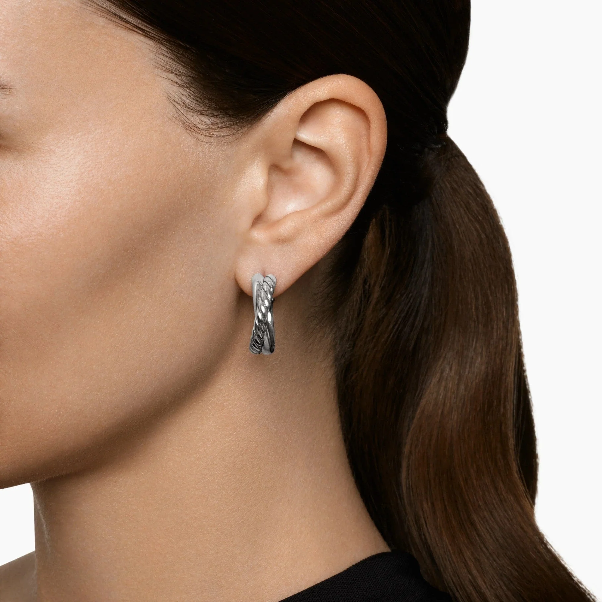 Crossover Hoop Earrings Sterling Silver, 22.3mm - Image 3