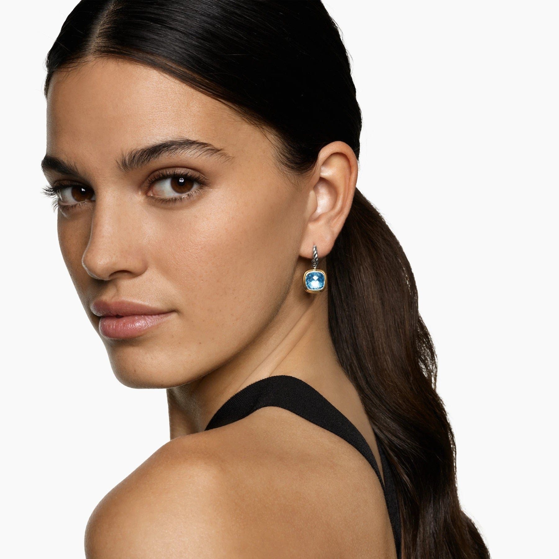 Albion® Drop Earrings Sterling Silver with 18K Yellow Gold and Blue Topaz, 10mm - Image 2