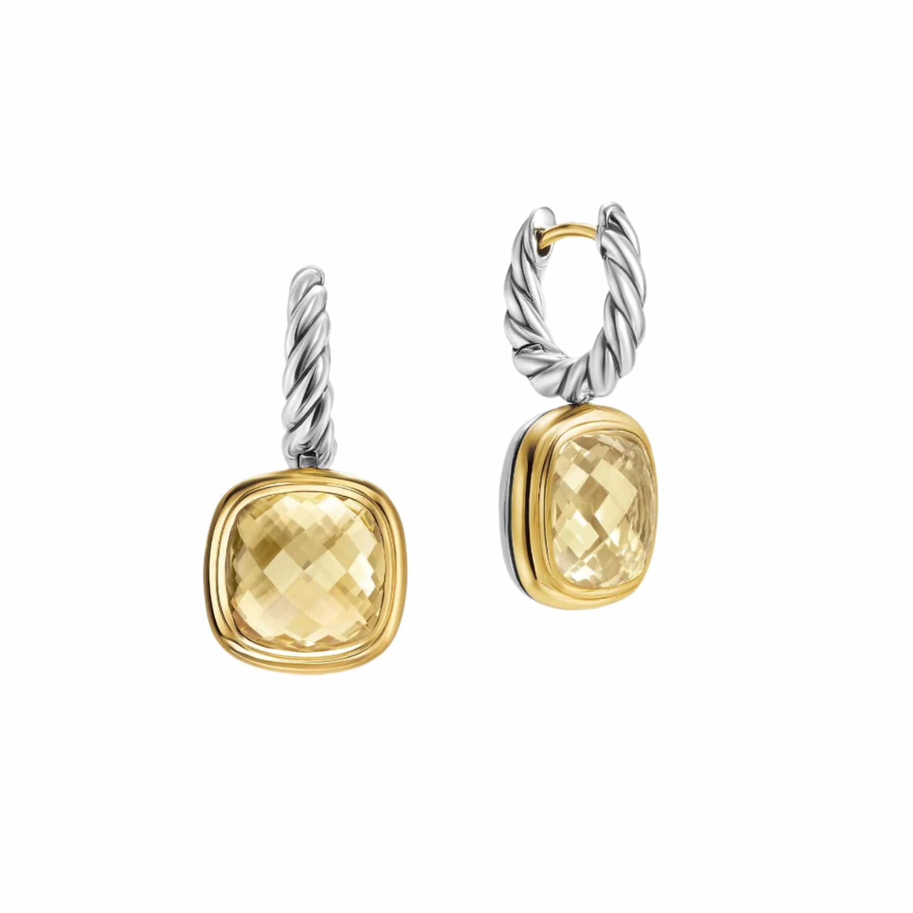 Albion® Drop Earrings Sterling Silver with 18K Yellow Gold and Champagne Citrine, 10mm - Image 3