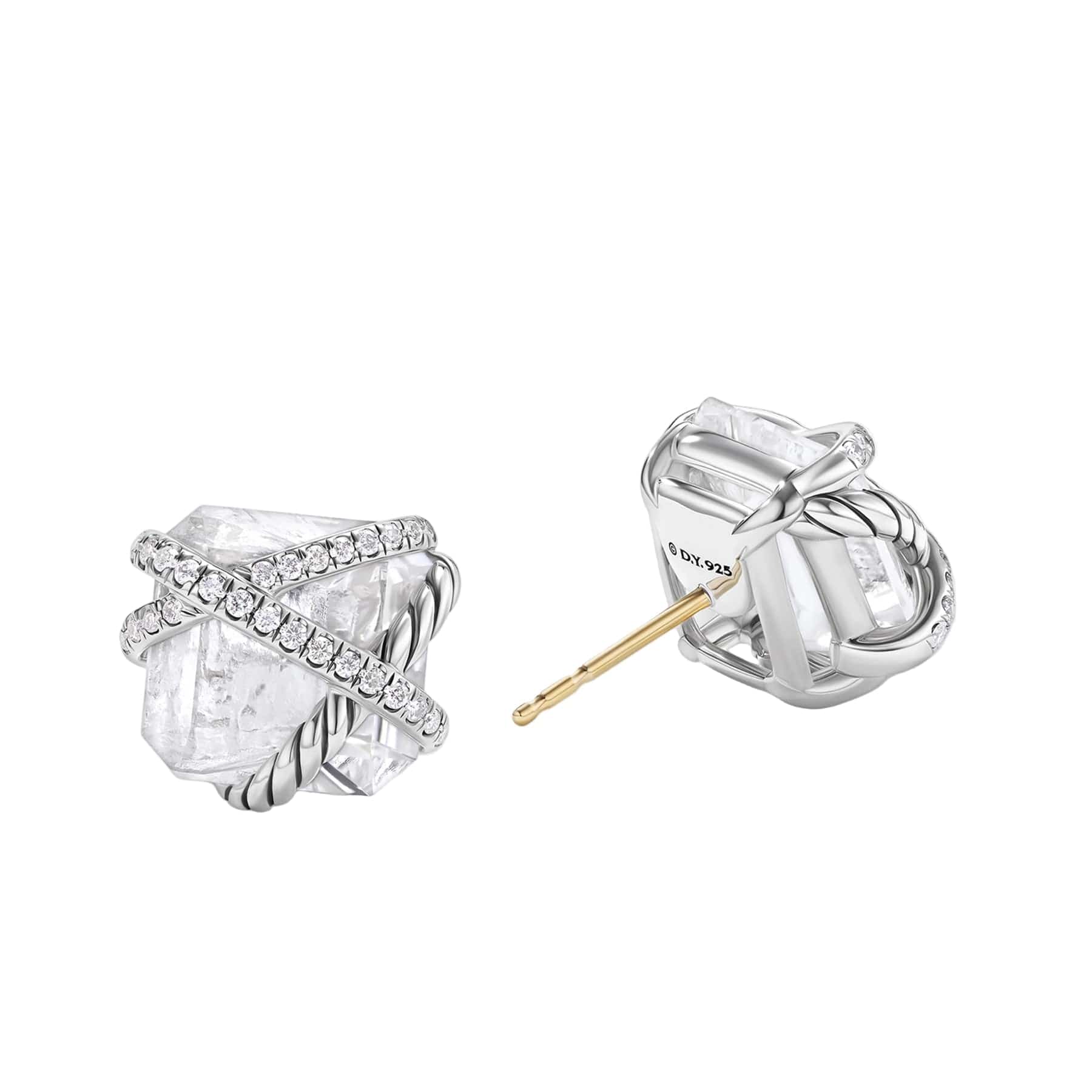 Cable Wrap Stud Earrings Sterling Silver with Crystals and Diamonds, 12mm - Image 2