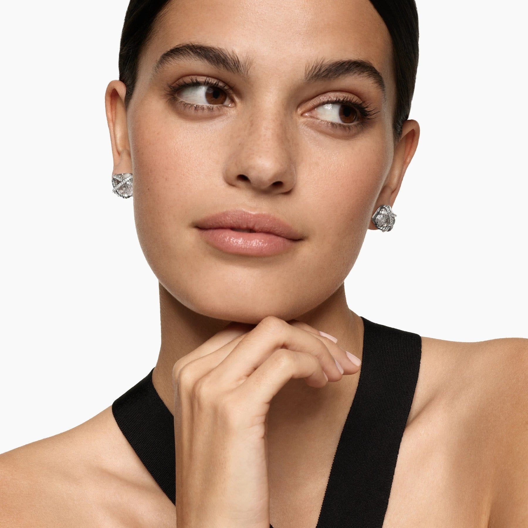 Cable Wrap Stud Earrings Sterling Silver with Crystals and Diamonds, 12mm - Image 3