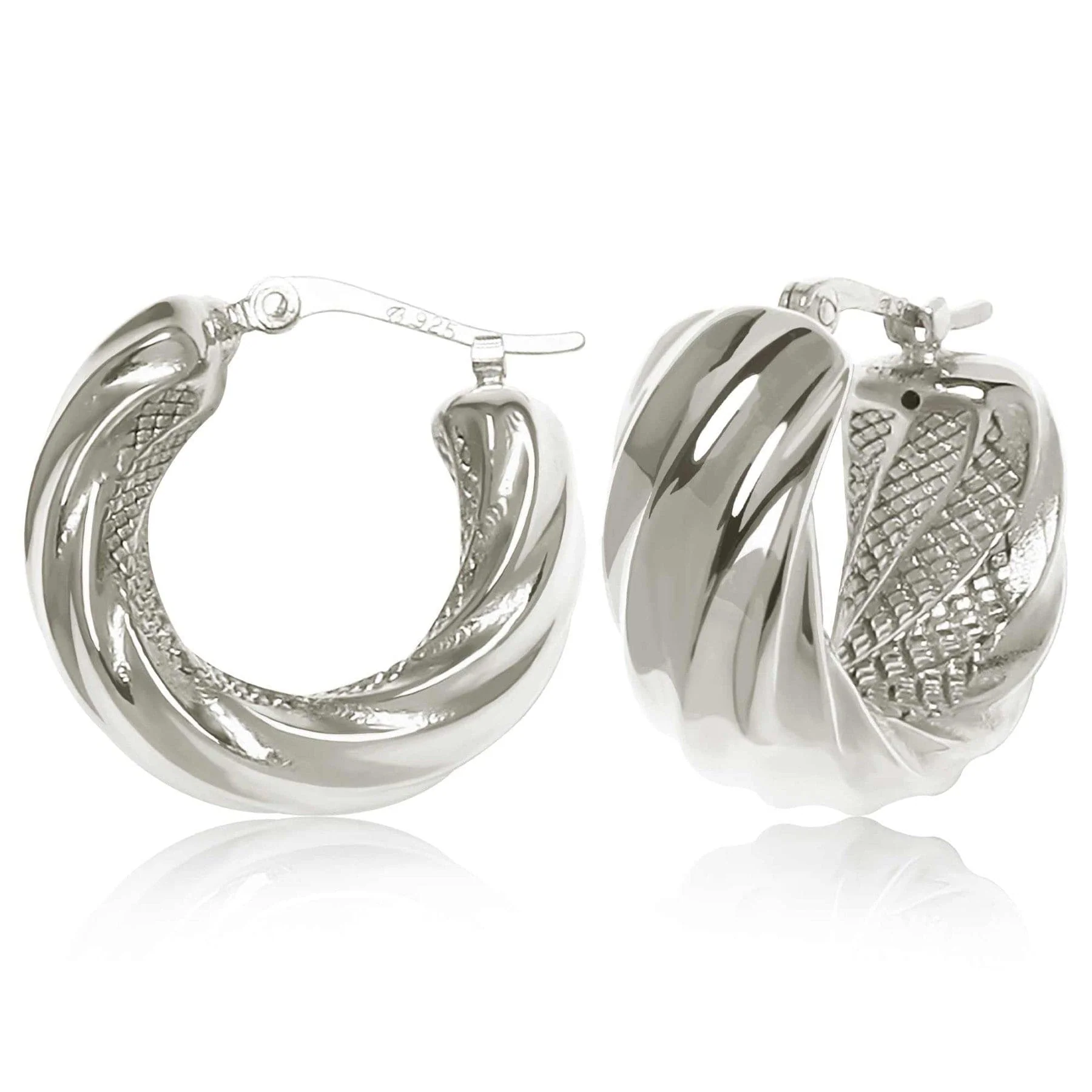 Sterling Silver Wide Spiral Twist Hoop Earrings