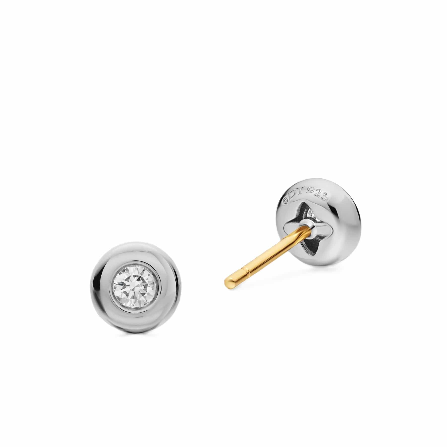 Bezel Set Stud Earrings Sterling Silver with Diamonds, 6.4mm - Image 2