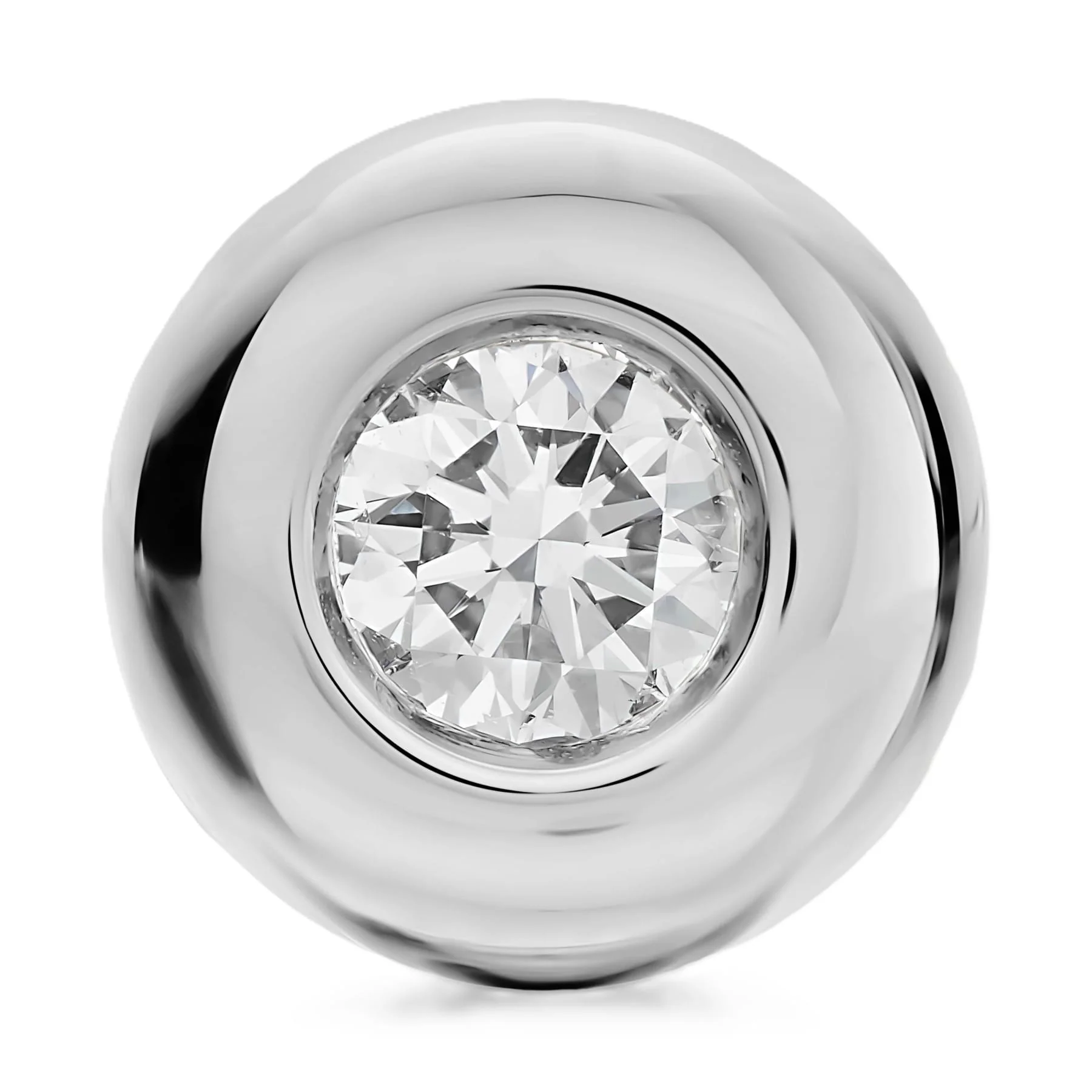 Bezel Set Stud Earrings Sterling Silver with Diamonds, 6.4mm - Image 3