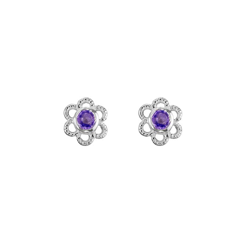 Sterling Silver Amethyst Flower Studs