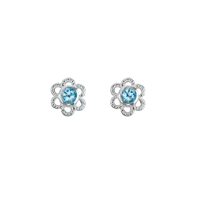 Sterling Silver Blue Topaz Flower Studs - Image 2