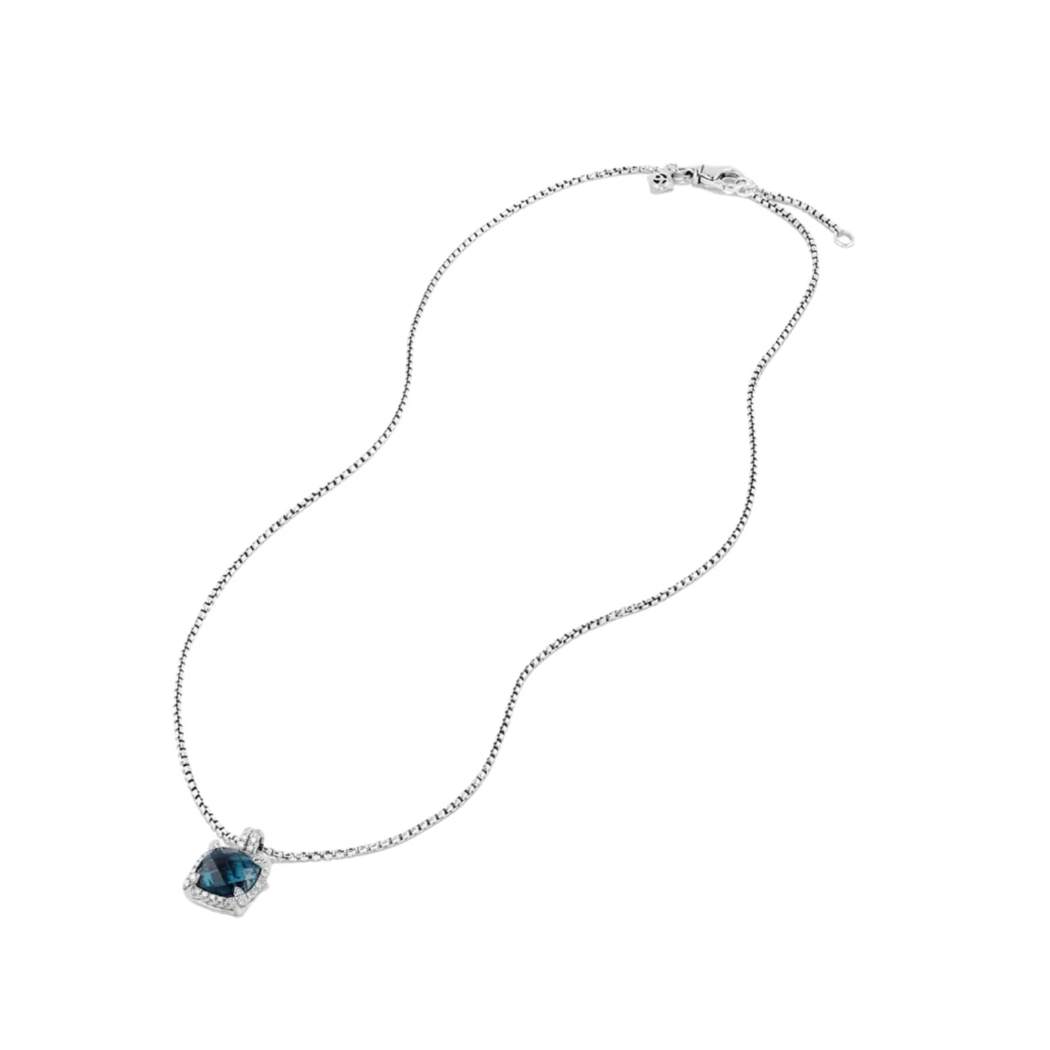 Chatelaine Pave Bezel Pendant Necklace with Hampton Blue Topaz and Diamonds, 9mm - Image 3