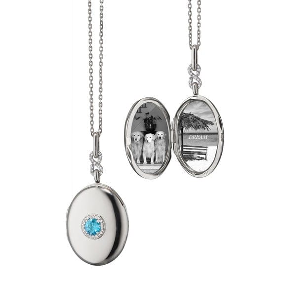 Sterling Silver Swiss Blue White Sapphire Oval Locket