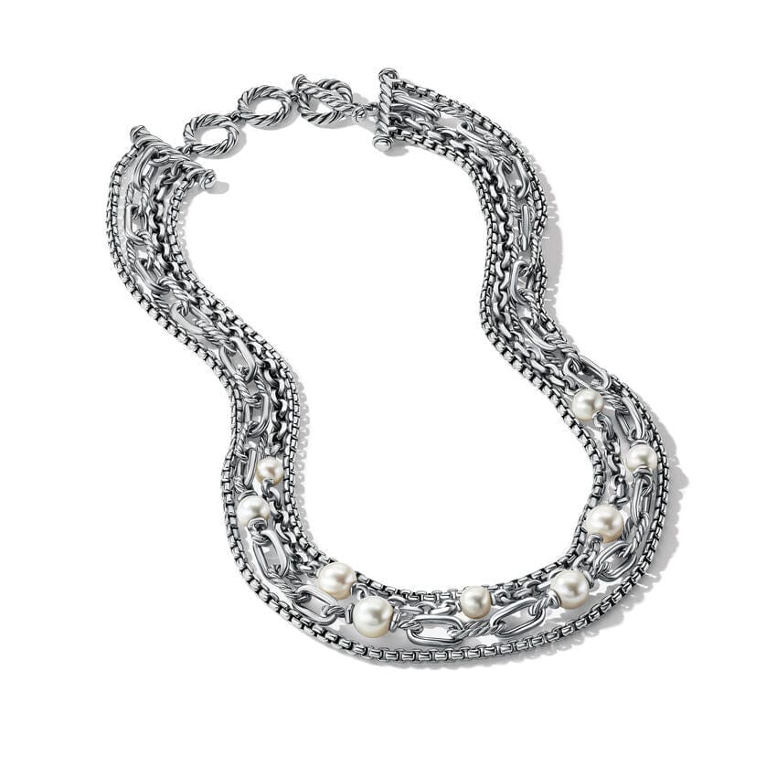 DY Madison® Pearl Multi Row Chain Necklace in Sterling Silver - Image 3