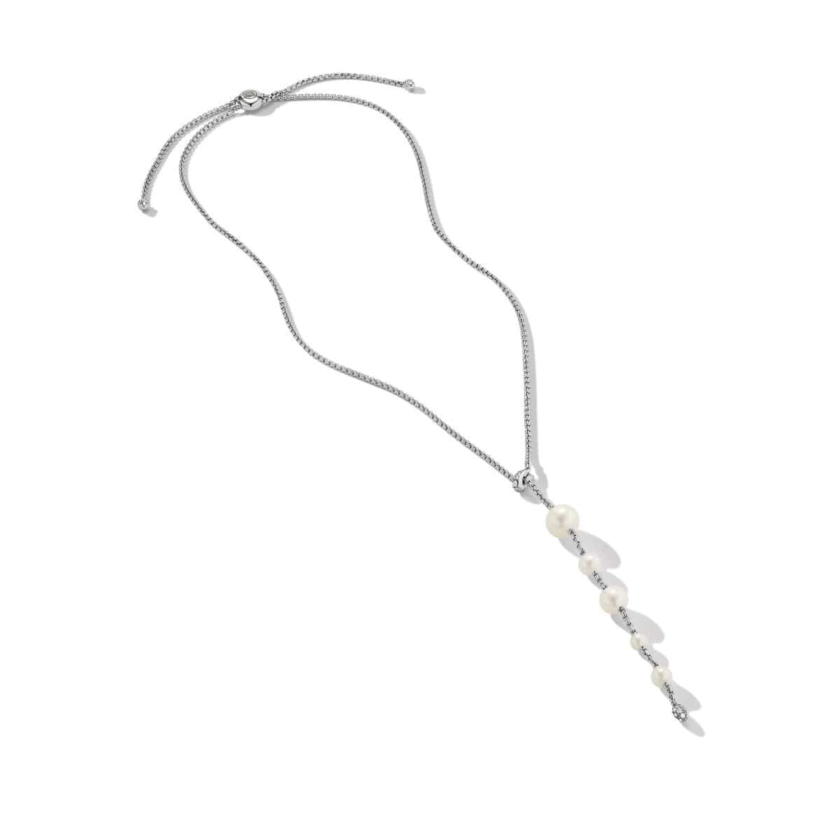 Pearl and Pavé Y Necklace in Sterling Silver with Diamonds - Image 2