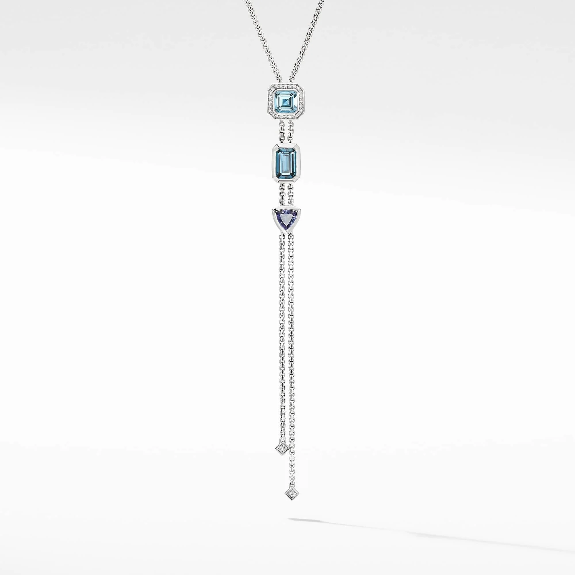 Novella Y Necklace with Blue Topaz and Pavé Diamonds