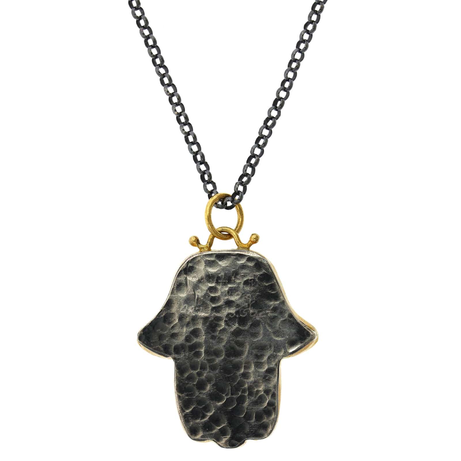 Sterling Silver and 24K Yellow Gold Hamsa Pendant - Image 2