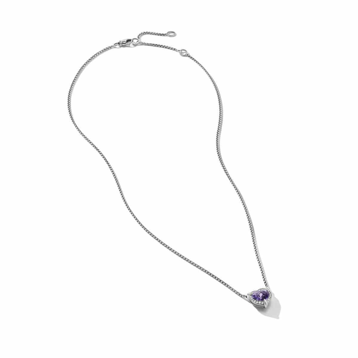 Chatelaine® Heart Pendant Necklace in Sterling Silver with Amethyst and Pavé Diamonds - Image 2