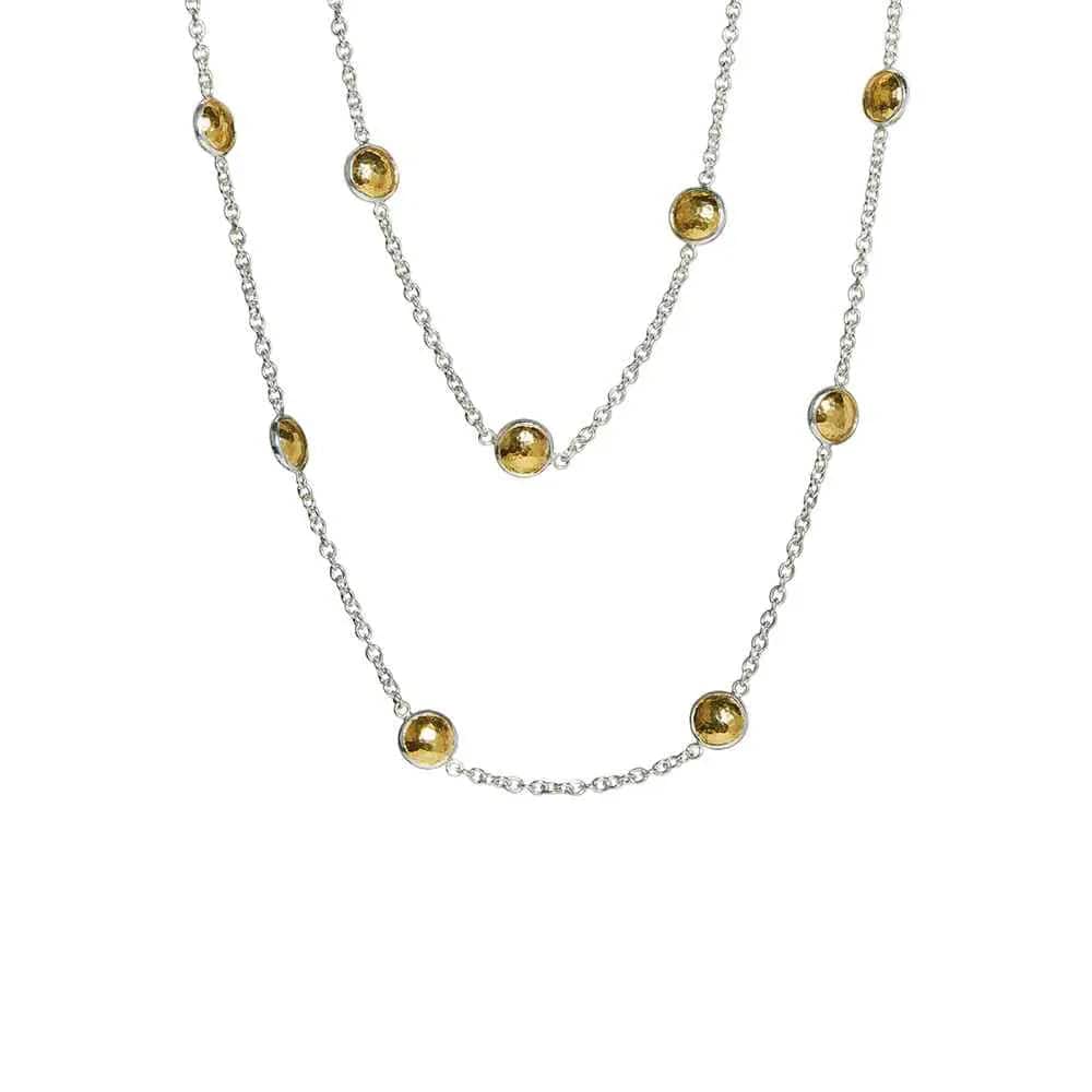 Sterling Silver and 24K Yellow Gold Bead Station Necklace