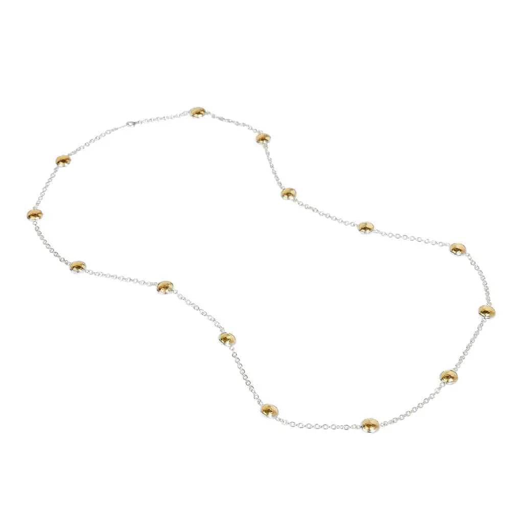 Sterling Silver and 24K Yellow Gold Bead Station Necklace - Image 2