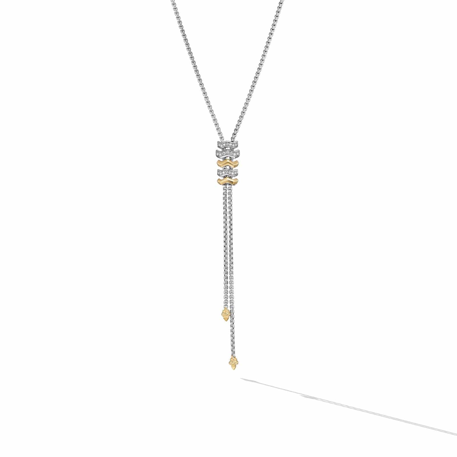 Zig Zag Stax™ Y Necklace in Sterling Silver with 18K Yellow Gold and Diamonds