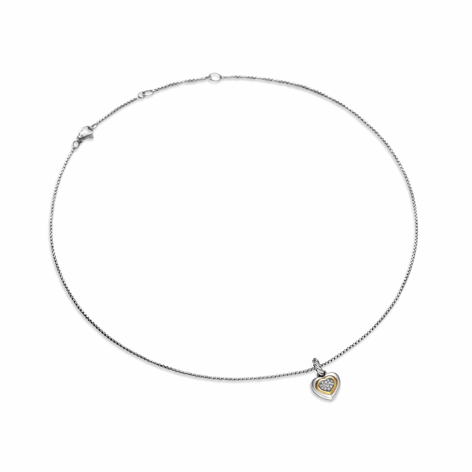 Petite Cable Heart Pendant Necklace in Sterling Silver with 14K Yellow Gold and Diamonds, 17.1mm - Image 3