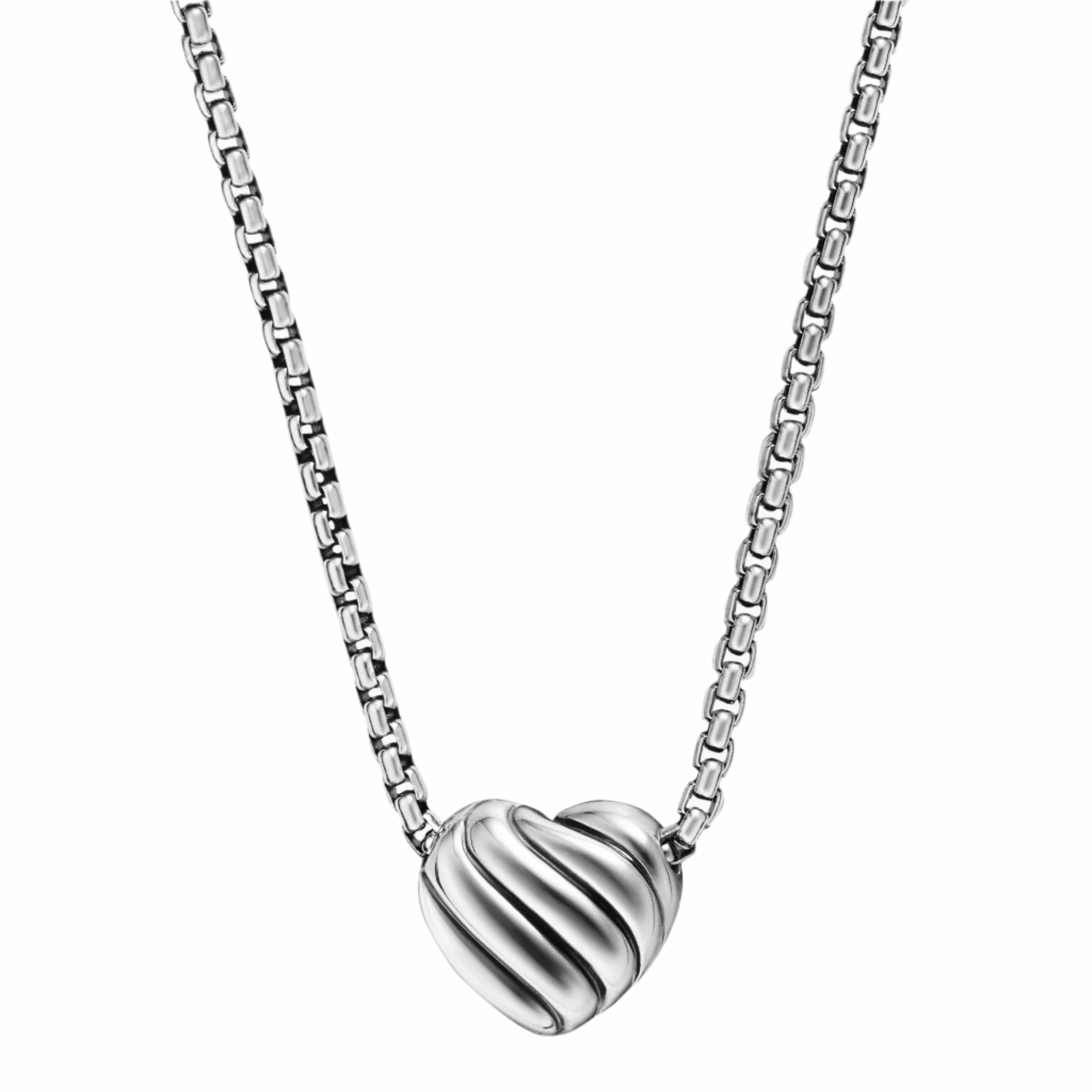 Puffy Heart Pendant Necklace Sterling Silver with Diamonds, 7.8mm - Image 2