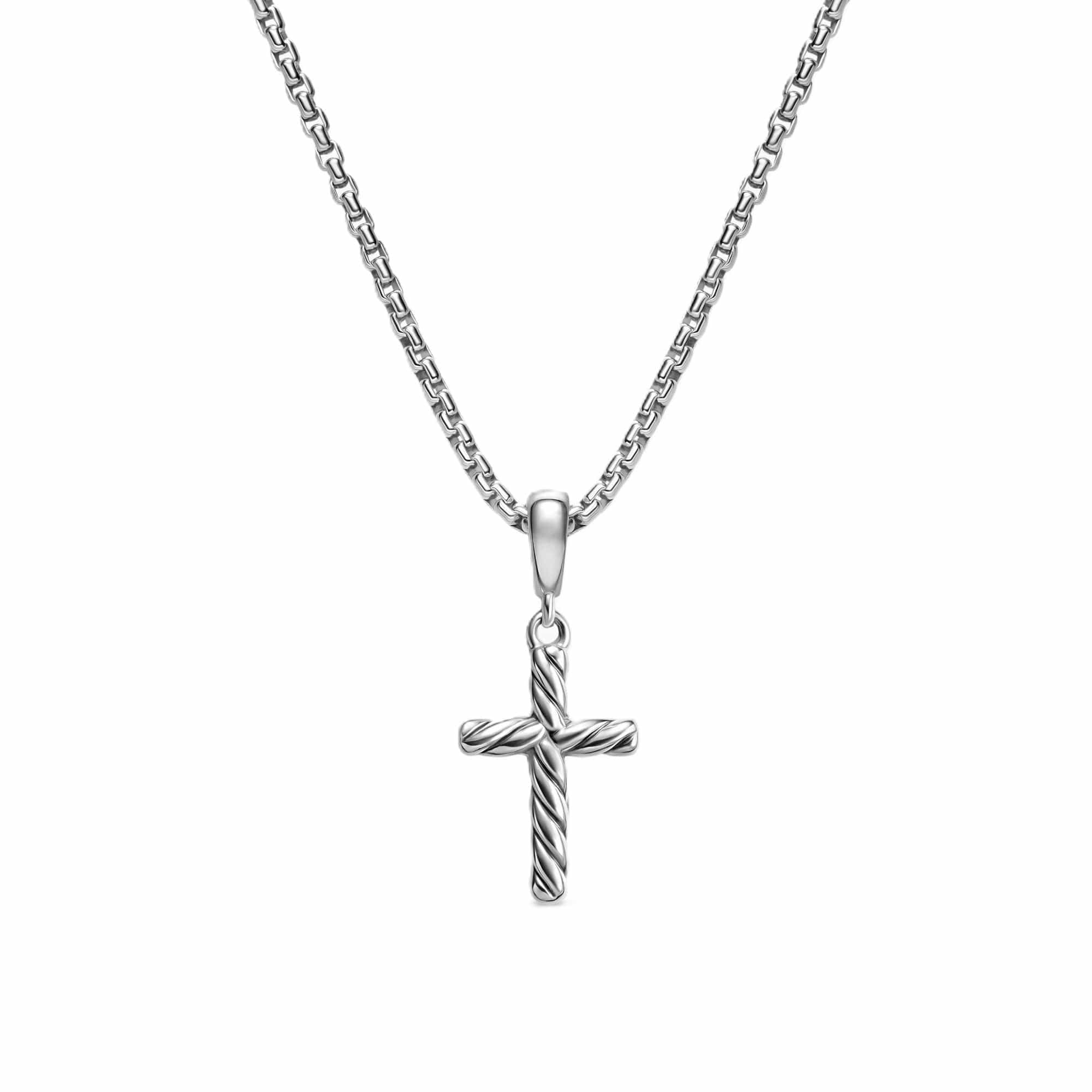 Cable Cross Pendant Necklace Sterling Silver, 17.5mm