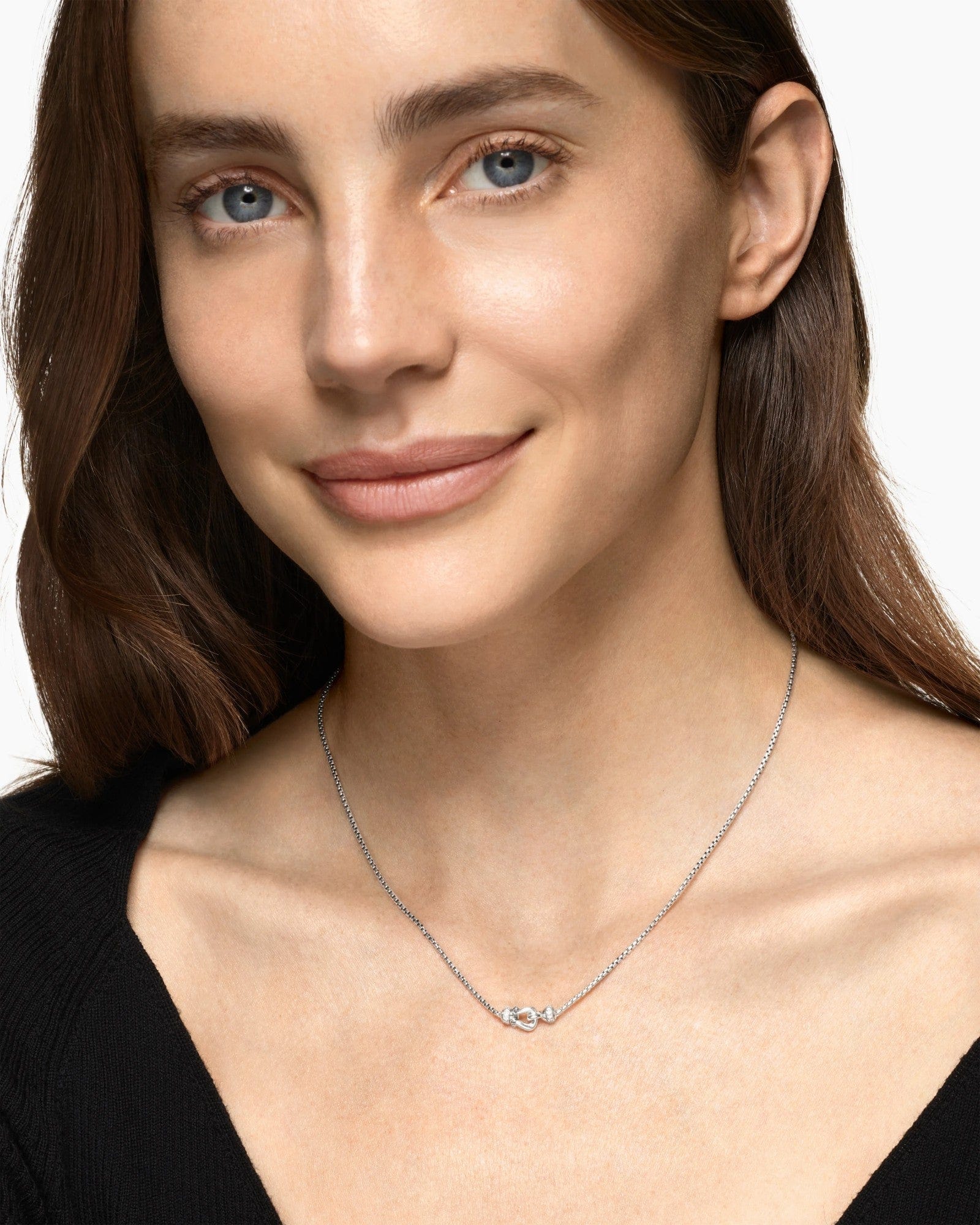 Petite Buckle Necklace Sterling Silver with Diamonds, 16.2mm - Image 3