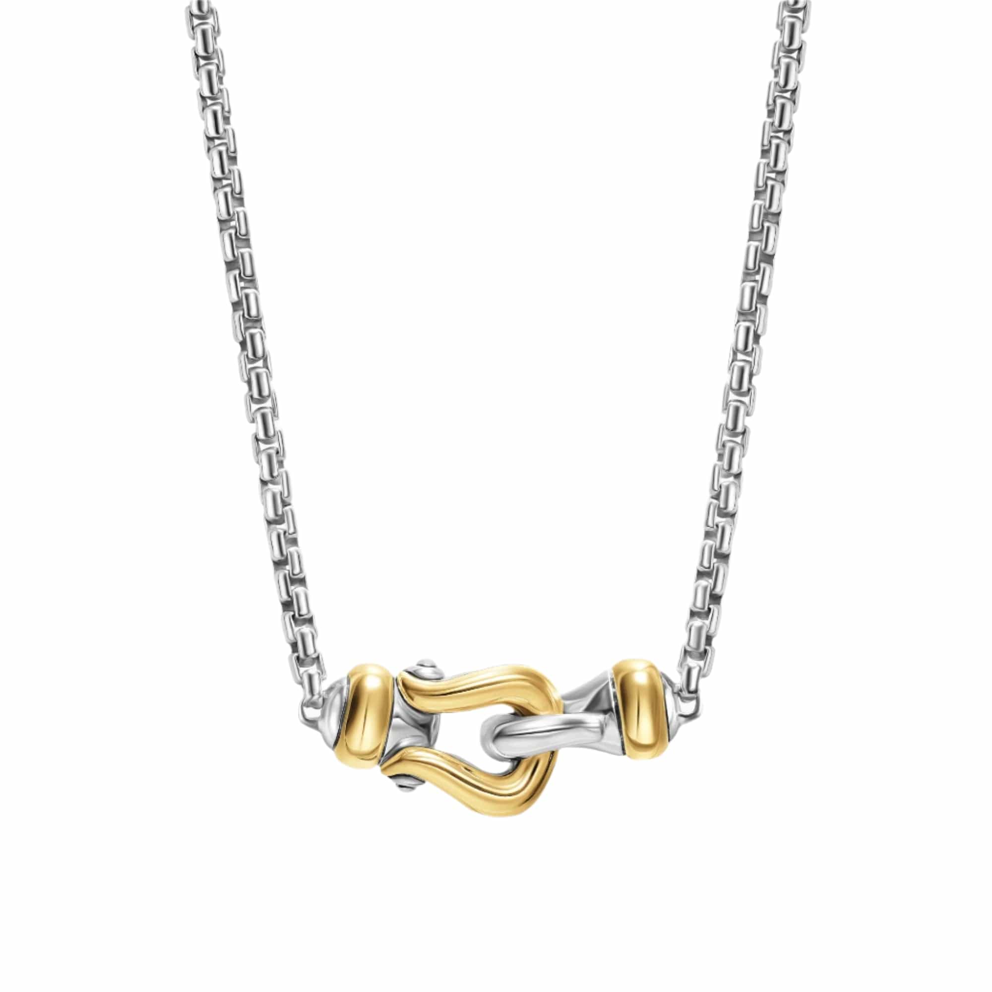 Petite Buckle Necklace Sterling Silver with 14K Yellow Gold, 16.2mm