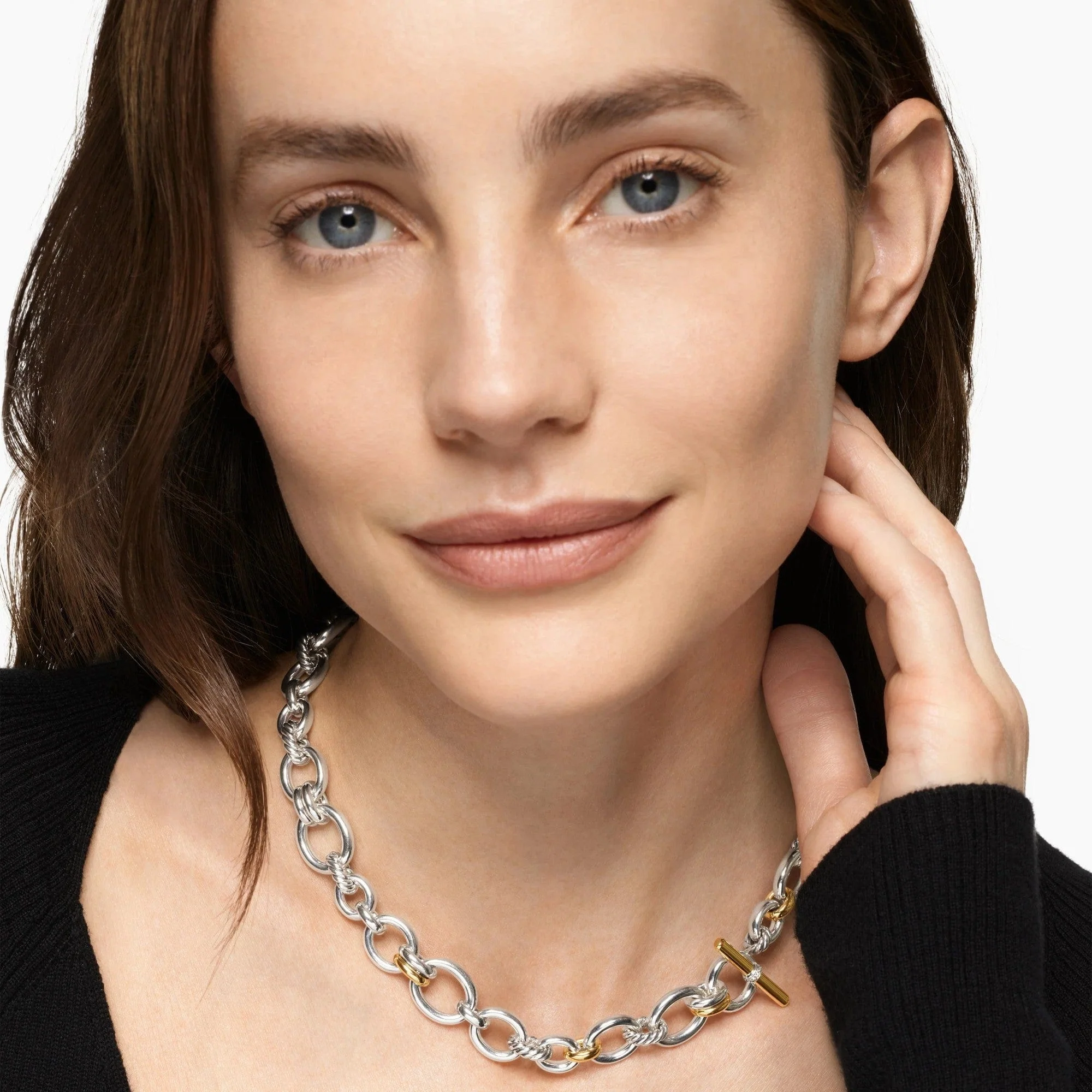 DY Mercer® Chain Necklace Sterling Silver with 18K Yellow Gold and Diamonds, 8mm - Image 3