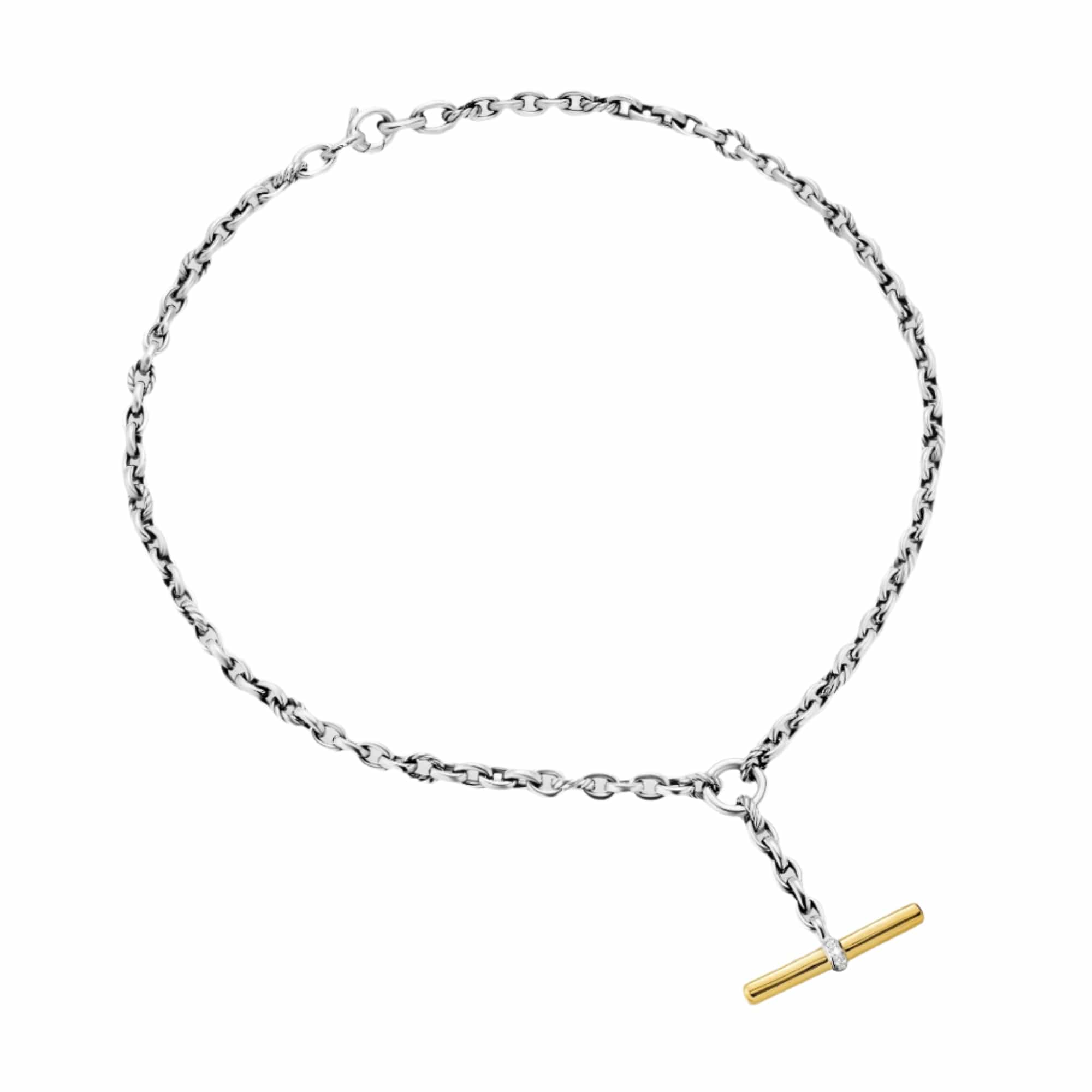 DY Mercer® Petite Toggle Chain Necklace Sterling Silver with 18K Yellow Gold and Diamonds, 4.5mm