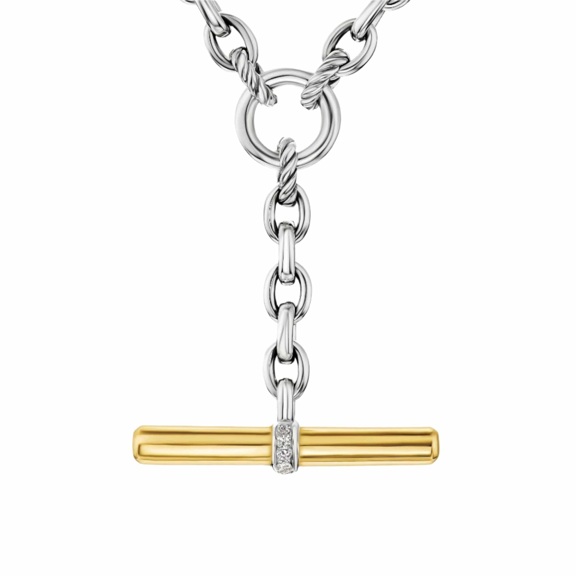 DY Mercer® Petite Toggle Chain Necklace Sterling Silver with 18K Yellow Gold and Diamonds, 4.5mm - Image 2