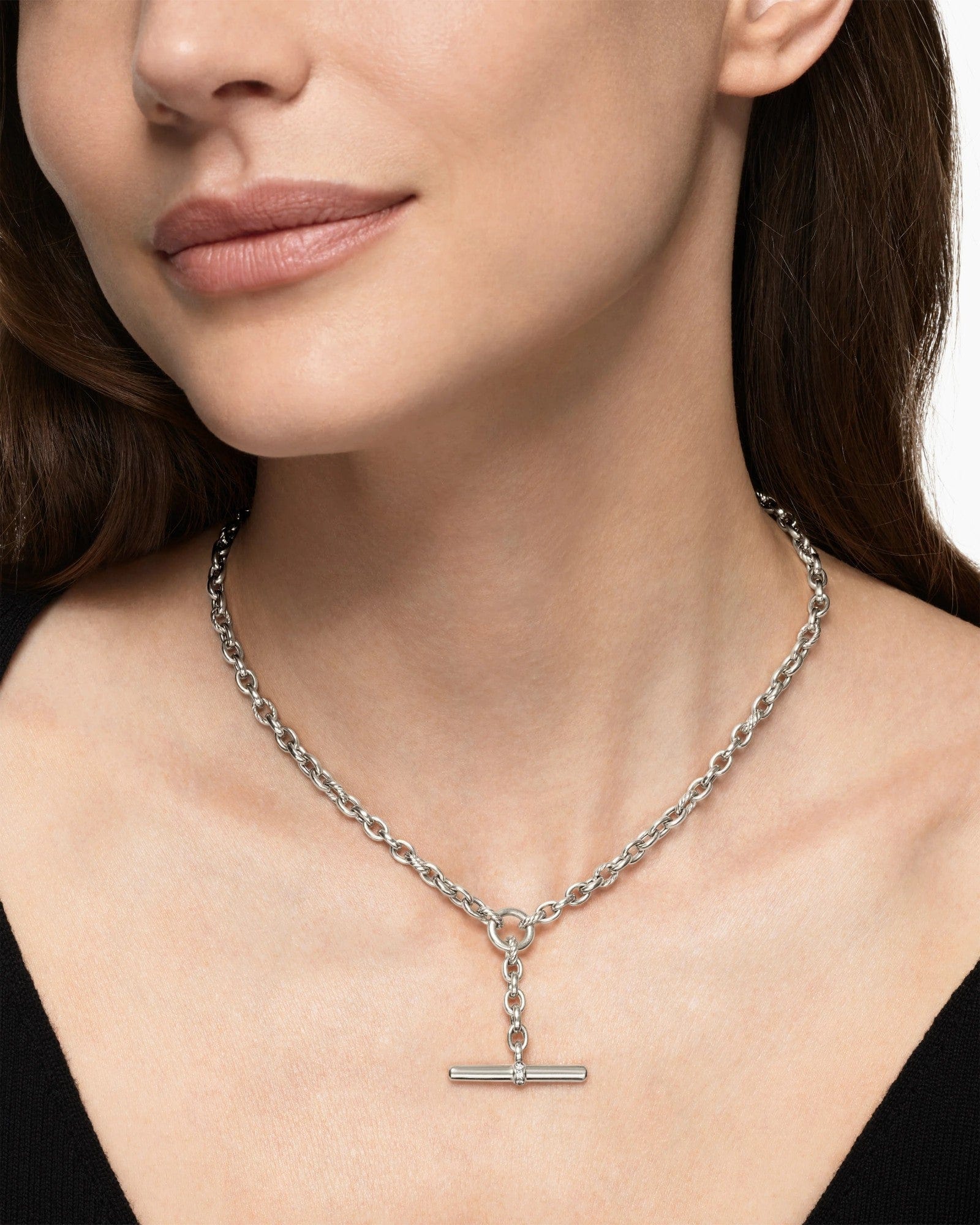 DY Mercer® Petite Toggle Chain Necklace Sterling Silver with Diamonds, 4.5mm - Image 3