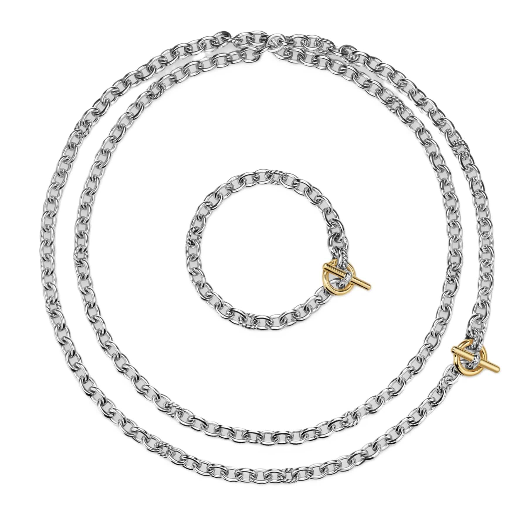DY Mercer® Convertible Chain Necklace Sterling Silver with 18K Yellow Gold and Diamonds, 8mm - Image 2