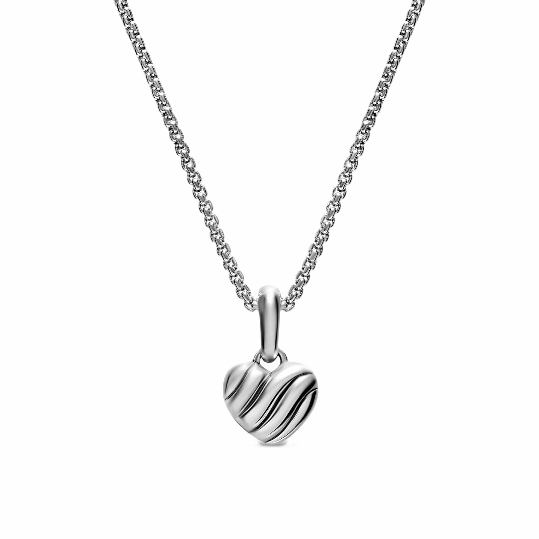 Petite Puffy Cable Heart Necklace Sterling Silver, 7.4mm