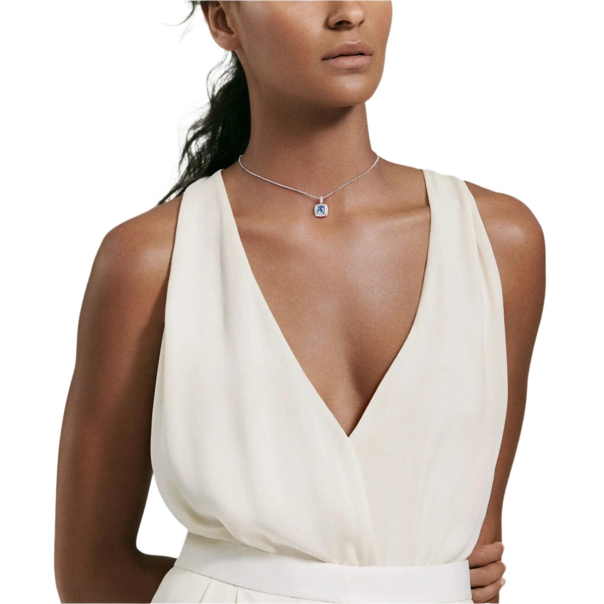 Pendant Necklace with Blue Topaz and Diamonds - Image 2