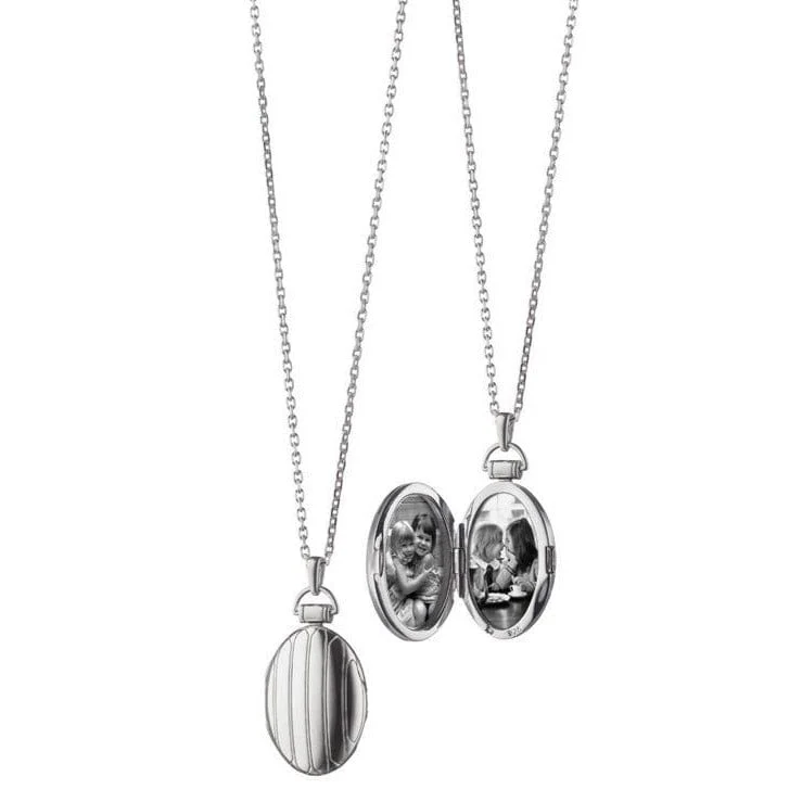 Sterling Silver Oval Stripe Locket Necklace
