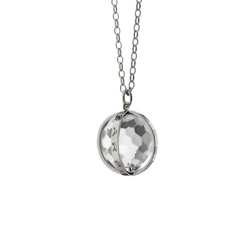 Sterling Silver Extra Large Carpe Diem Rock Crystal Charm Necklace