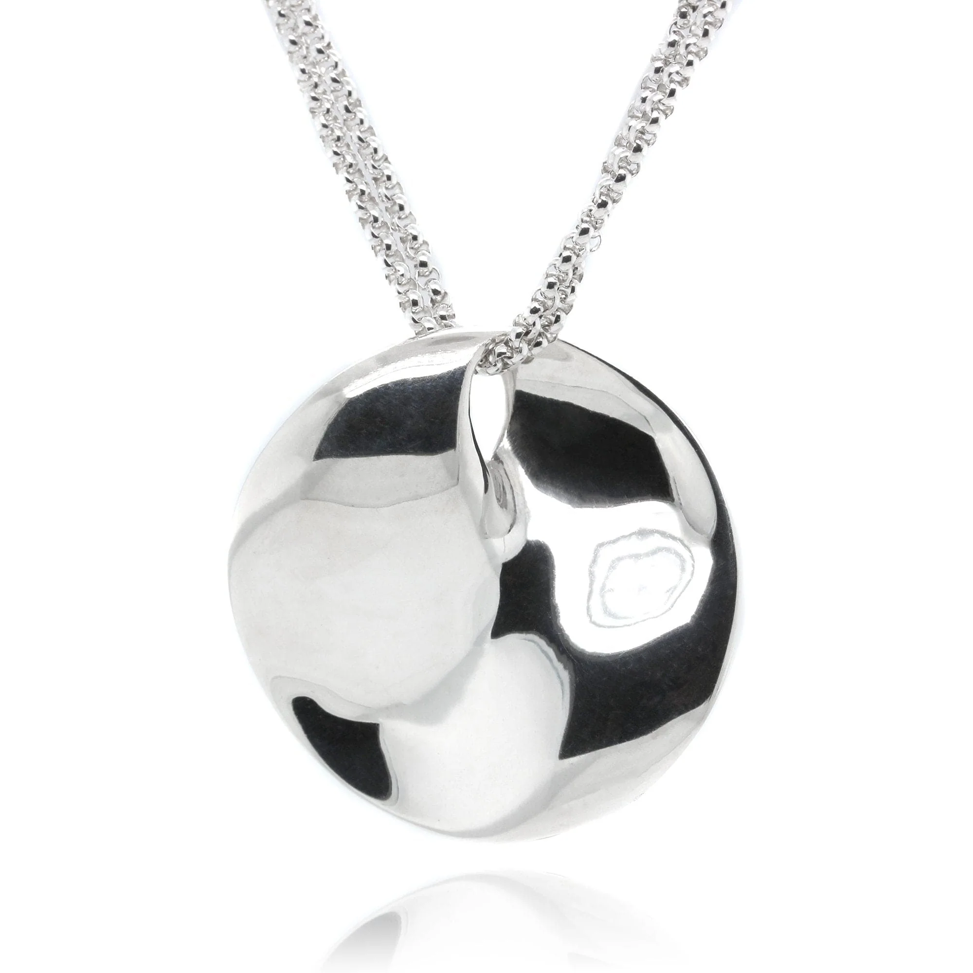 Sterling Silver Bent Disc Double Chain Necklace