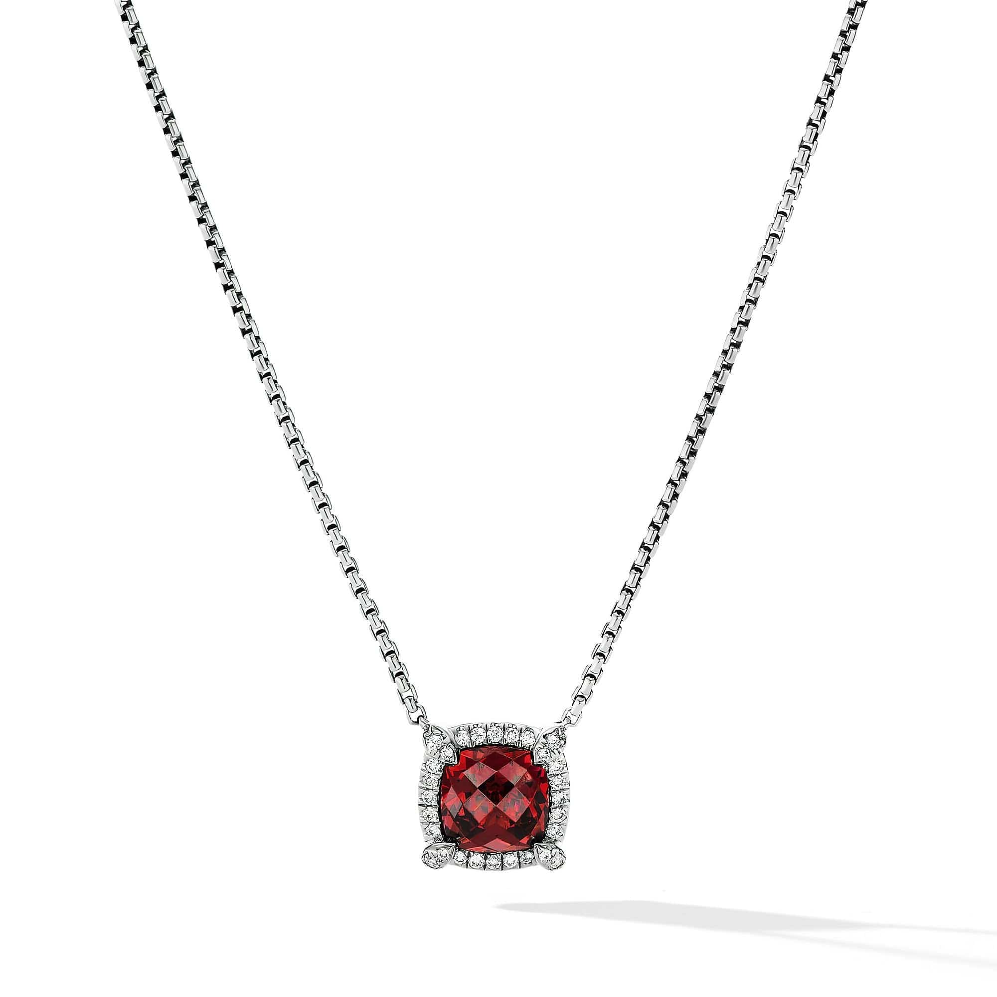 Petite Chatelaine® Pavé Bezel Pendant Necklace with Rhodolite Garnet and Diamonds