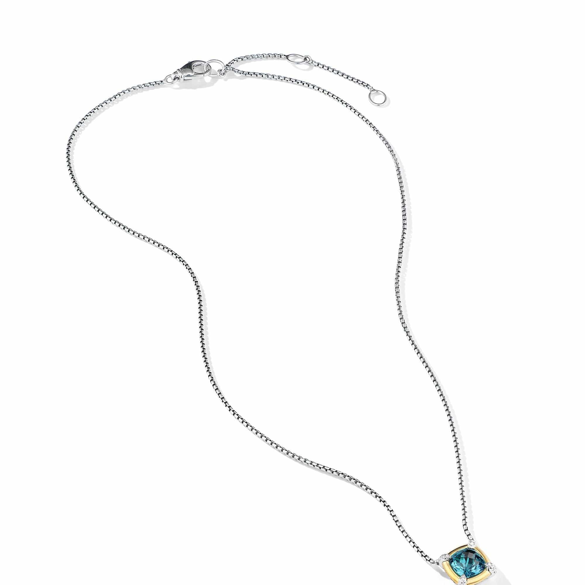 Petite Chatelaine® Pendant Necklace with Hampton Blue Topaz, 18K Yellow Gold Bezel and Pavé Diamonds - Image 2