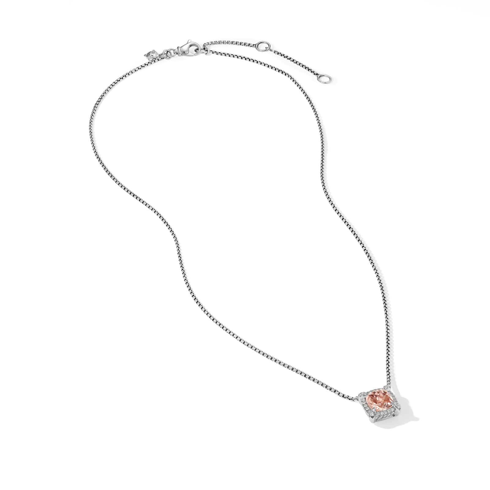 Petite Chatelaine® Pavé Bezel Pendant Necklace in Sterling Silver with Morganite and Diamonds, 7mm - Image 2
