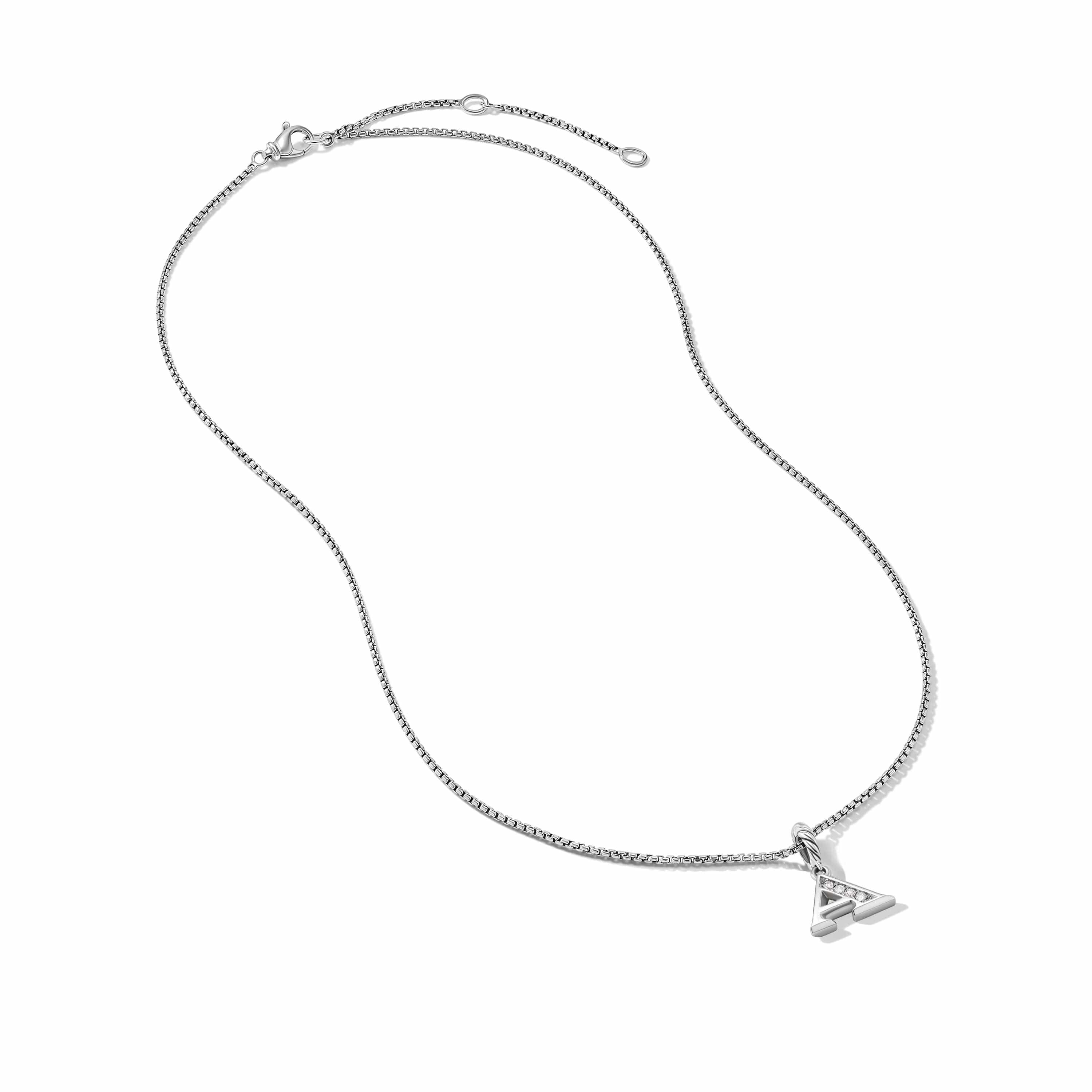 Pavé Initial Pendant Necklace in Sterling Silver with Diamond A - Image 4