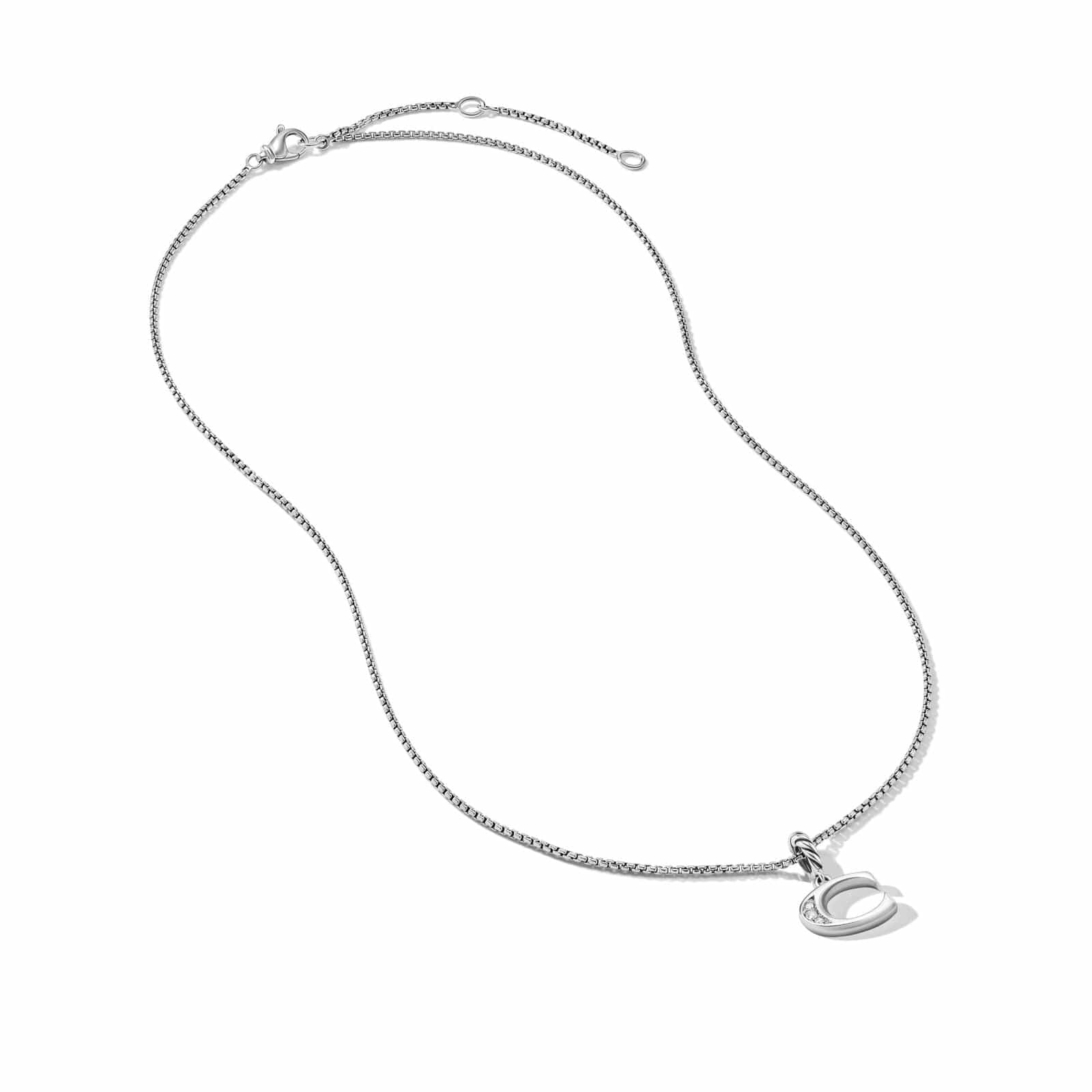 Pavé Initial Pendant Necklace in Sterling Silver with Diamond C - Image 2