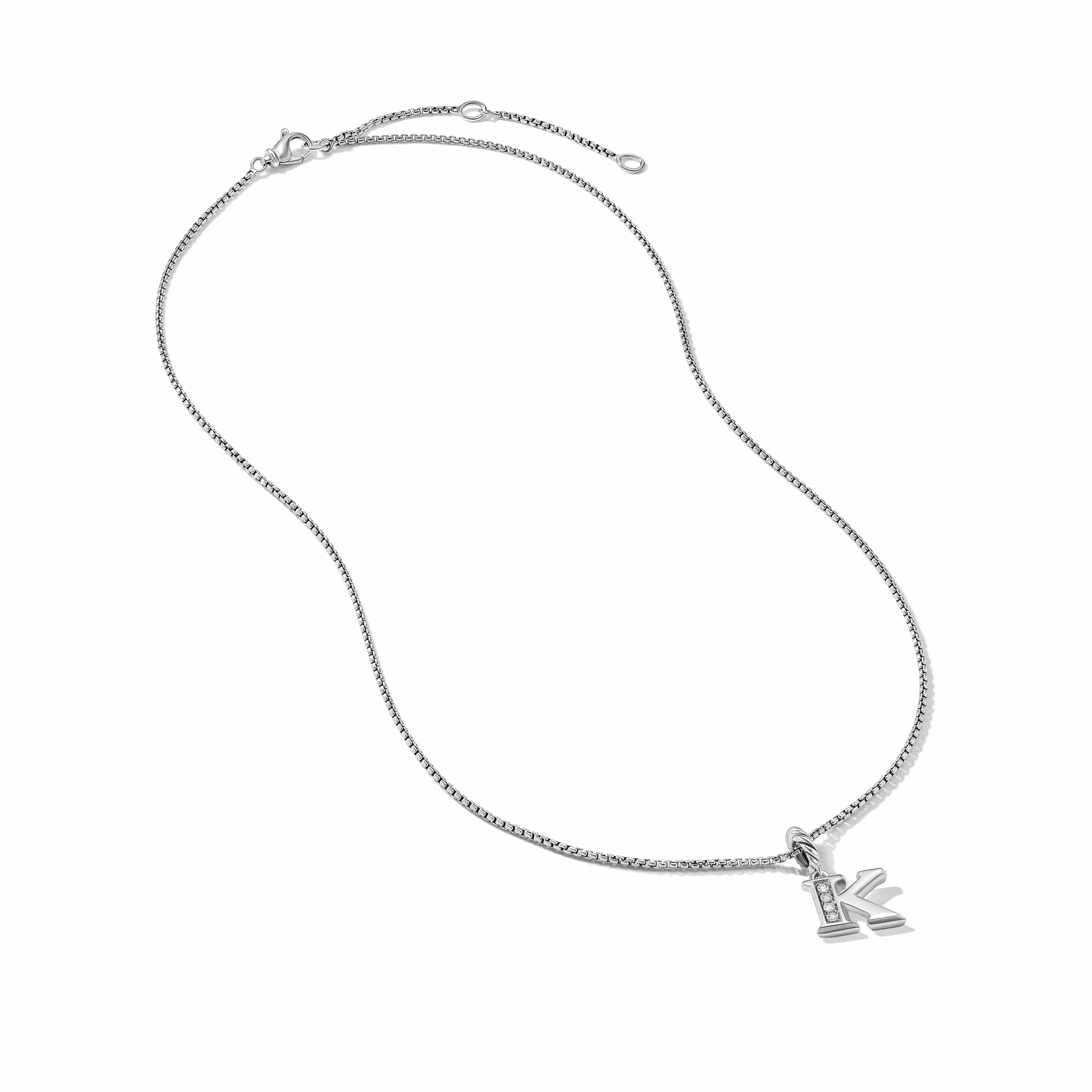 Pavé Initial Pendant Necklace in Sterling Silver with Diamond K - Image 3