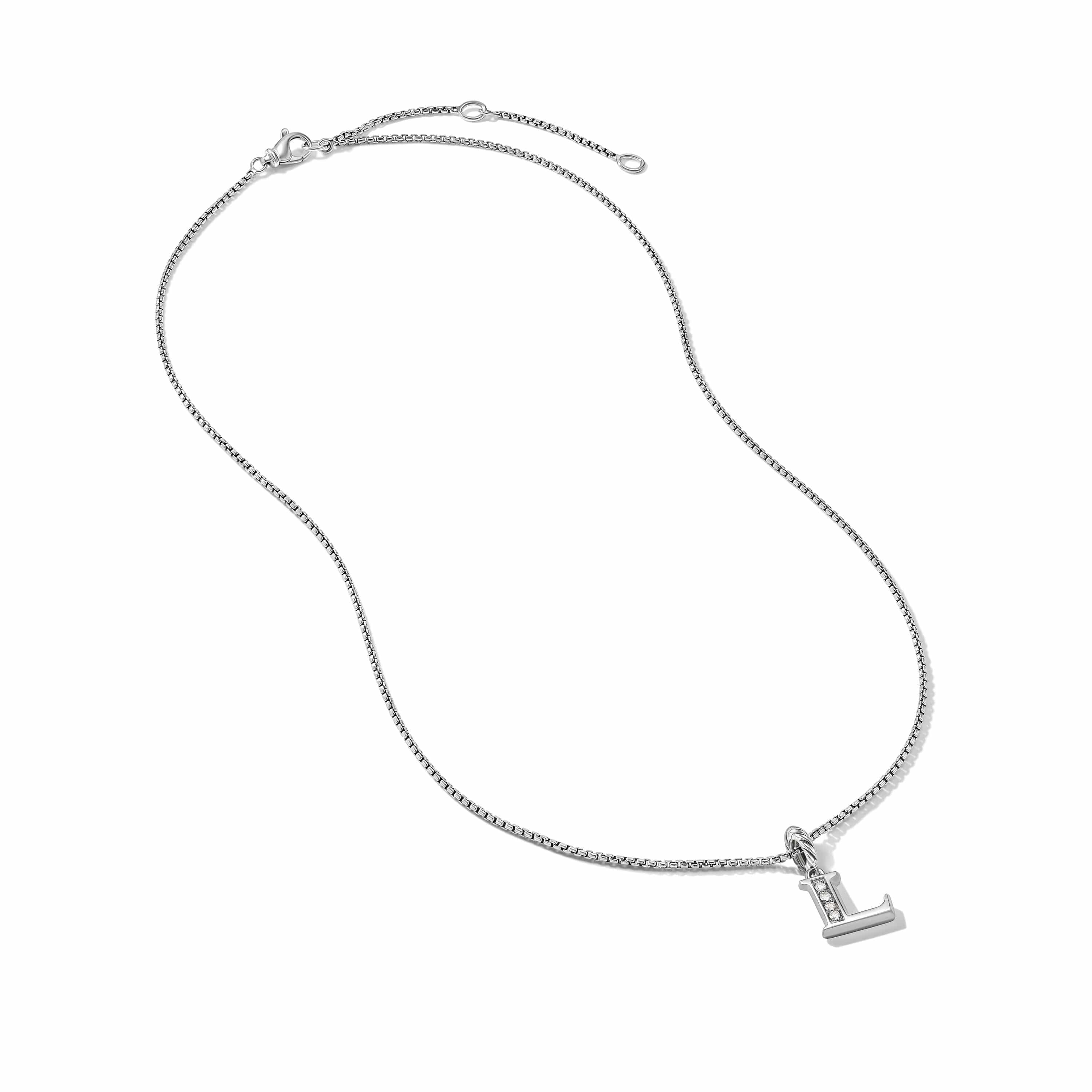 Pavé Initial Pendant Necklace in Sterling Silver with Diamond L - Image 3