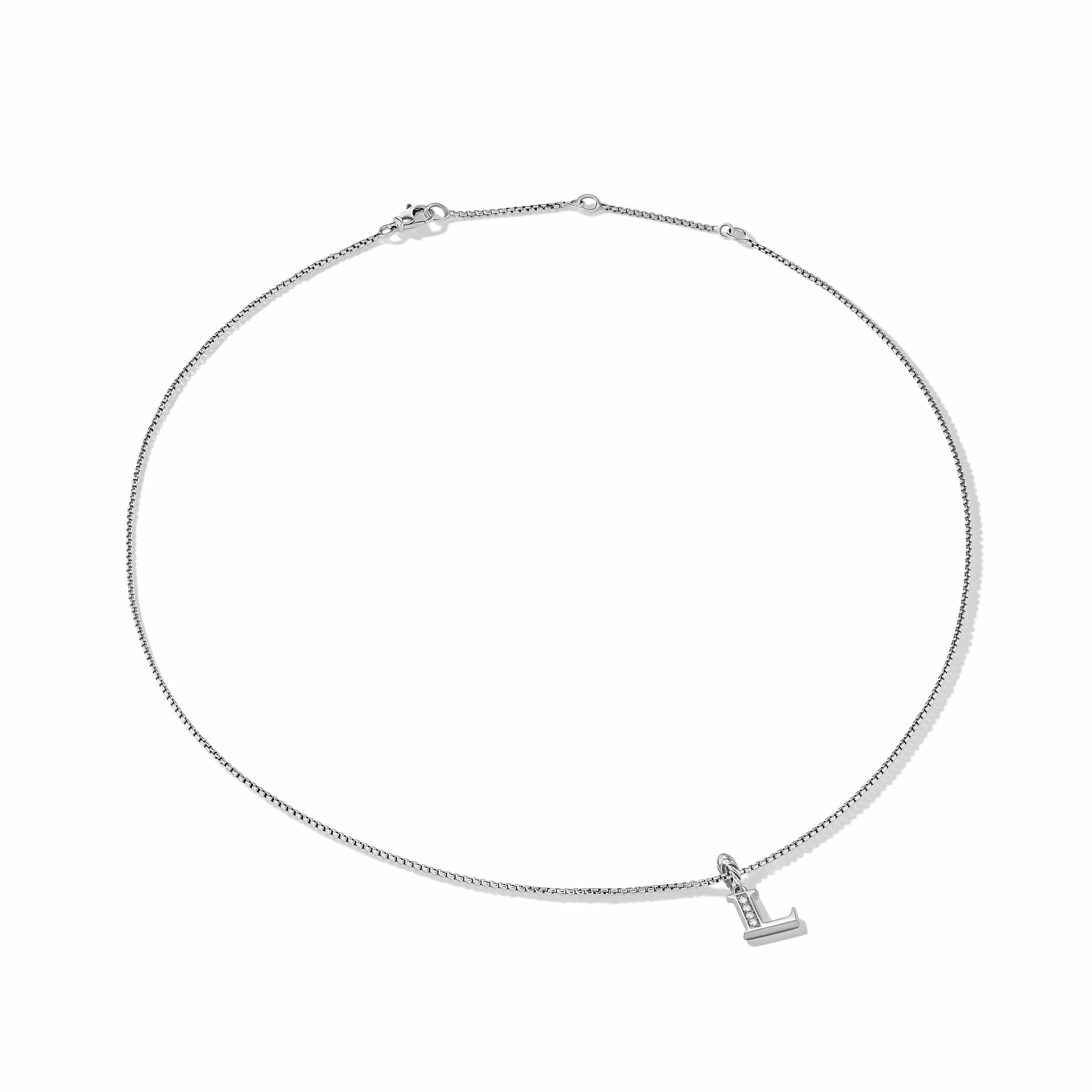 Pavé Initial Pendant Necklace in Sterling Silver with Diamond L - Image 4