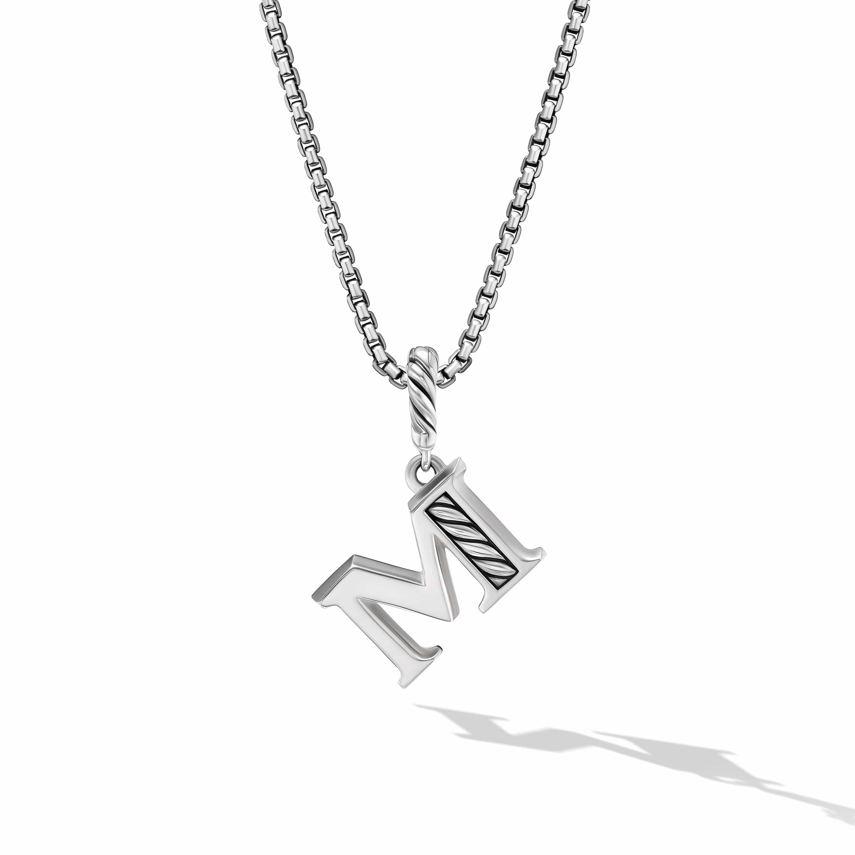 Pavé Initial Pendant Necklace in Sterling Silver with Diamond M - Image 2