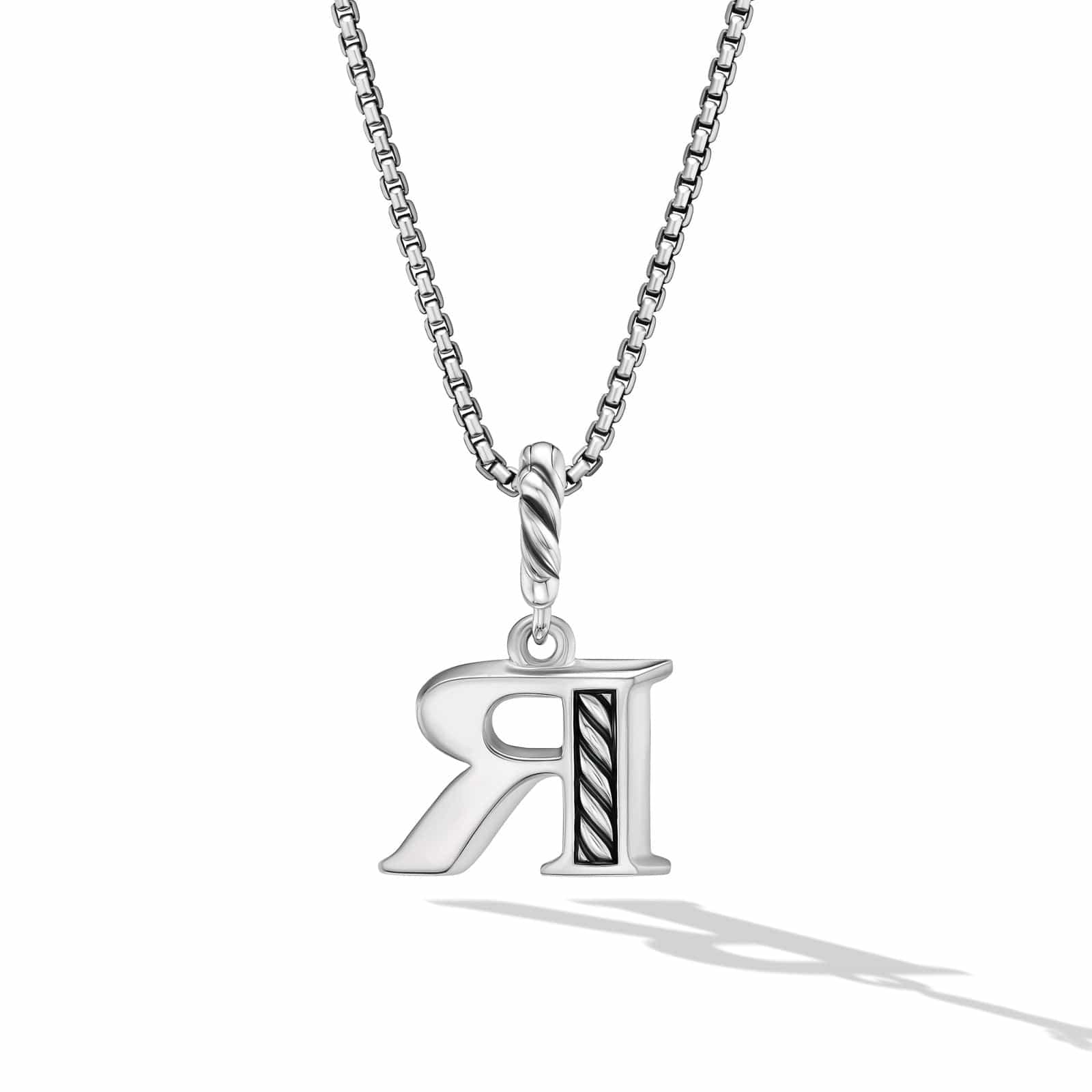 Pavé Initial Pendant Necklace in Sterling Silver with Diamond R - Image 3